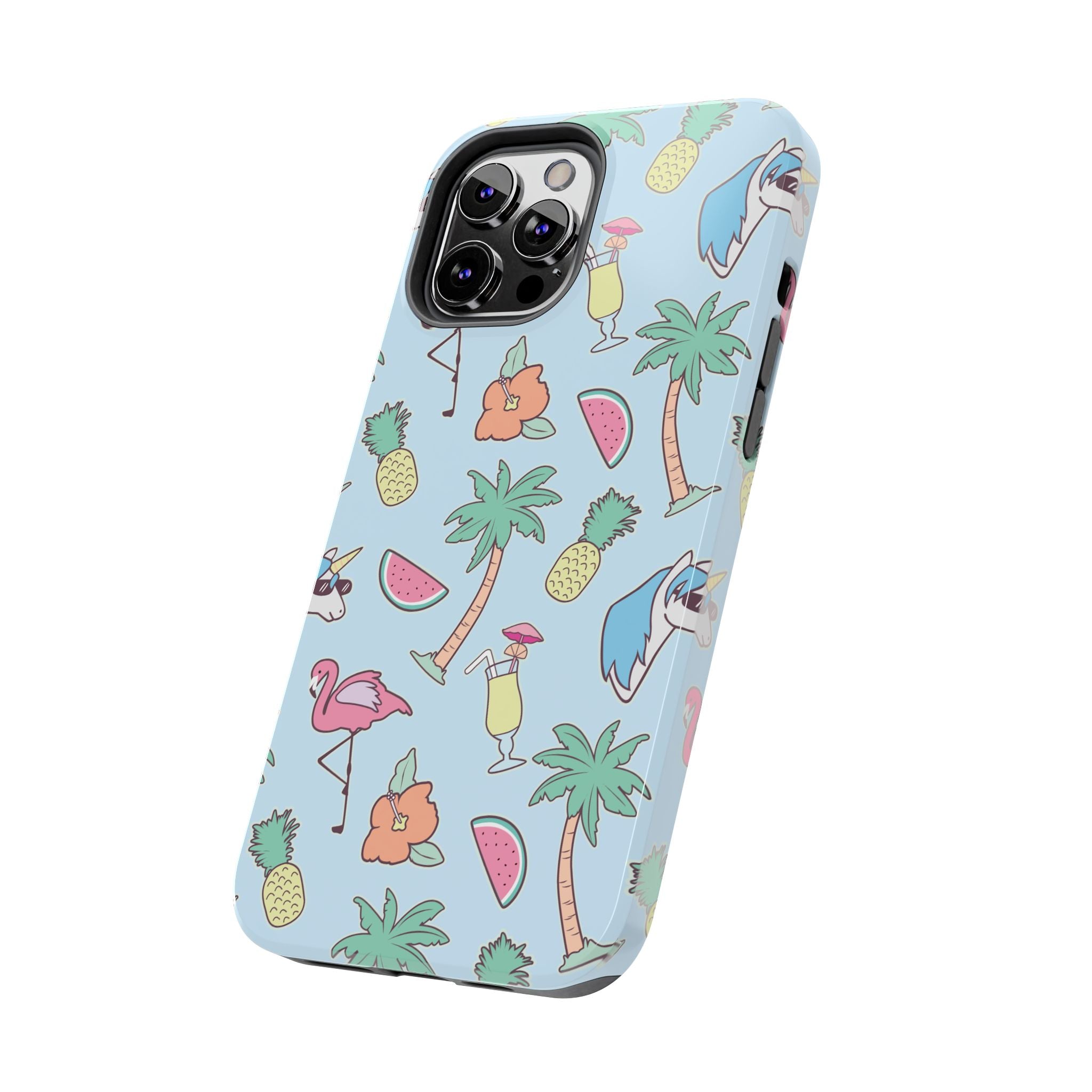 Tropical Summer Tough Phone Case — Pineapple, Flamingo & Palm Pattern