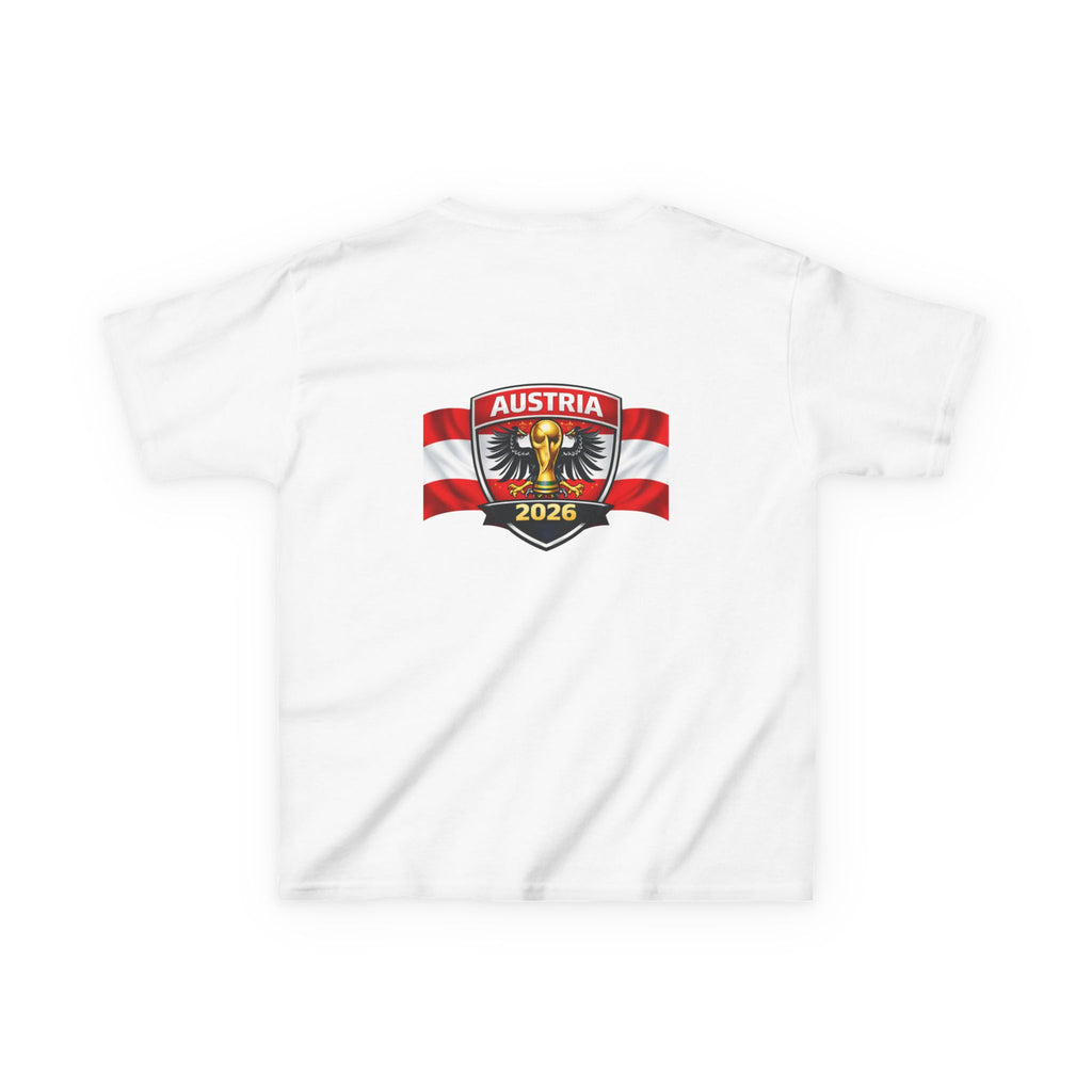 Austria Kids T-Shirt — Austria Crest & Flame Map 2026 Youth Tee