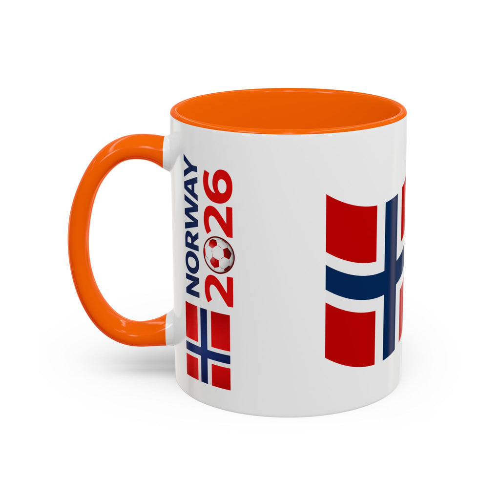 Norway Flag Accent Coffee Mug – Norway 2026 Soccer Fan Ceramic Mug (11/15oz)