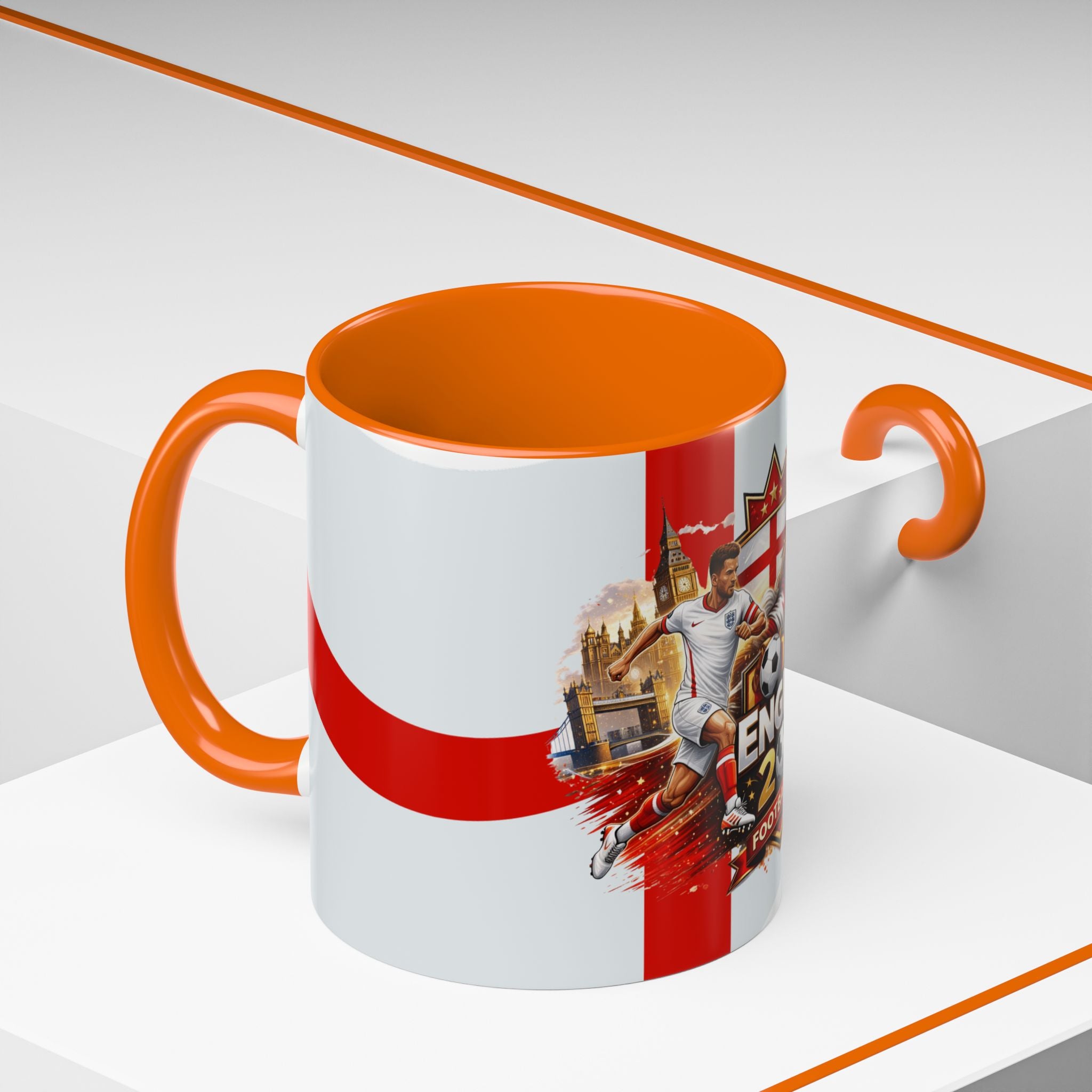 England 2026 Football Cup Accent Mug — Lion & St. George Soccer Coffee Cup (11/15oz)