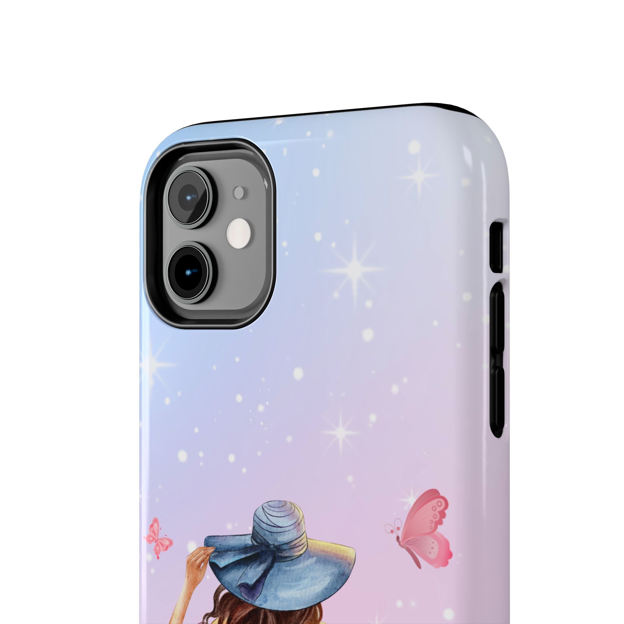Pastel Girl with Hat Phone Case — Floral Basket Butterfly Tough Phone Case