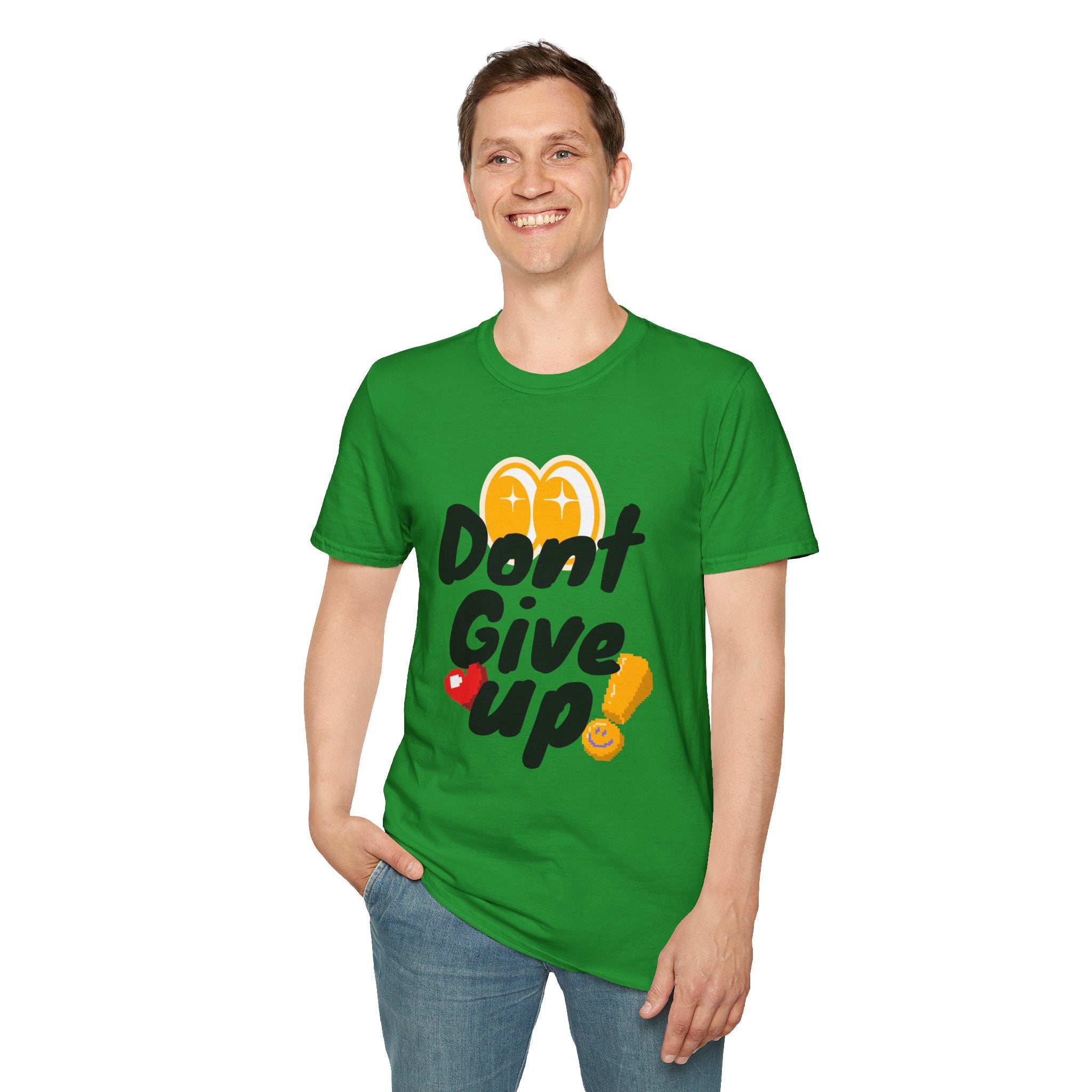 Don't Give Up T-Shirt — Motivational Graphic Tee with Positive Icons