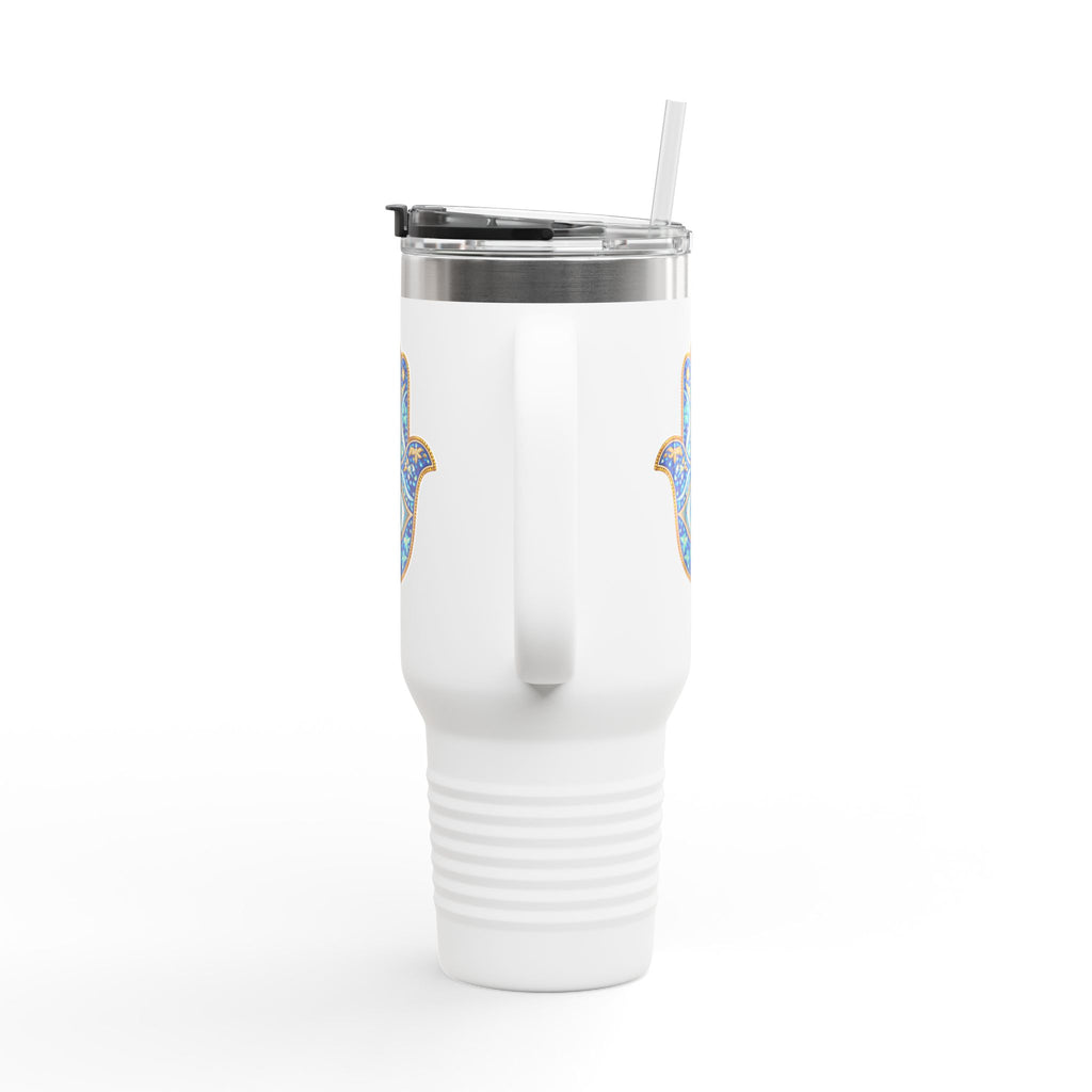 Hamsa Hand 40oz Insulated Travel Mug — Blue Evil Eye Tumbler