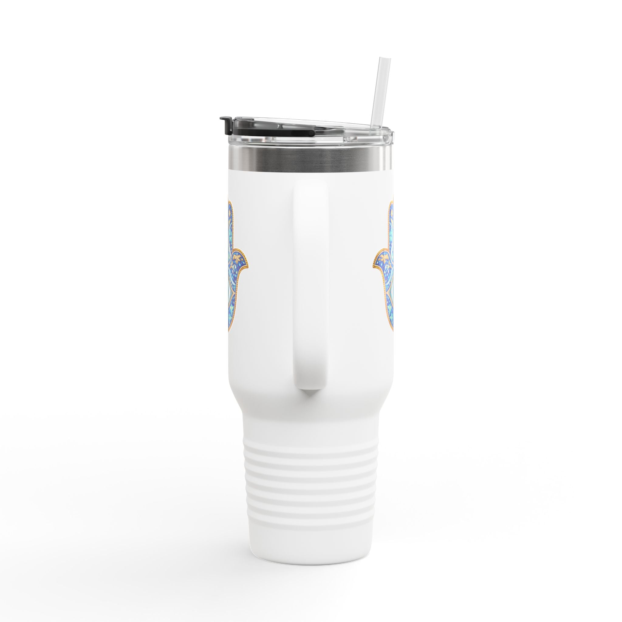 Hamsa Hand 40oz Insulated Travel Mug — Blue Evil Eye Tumbler