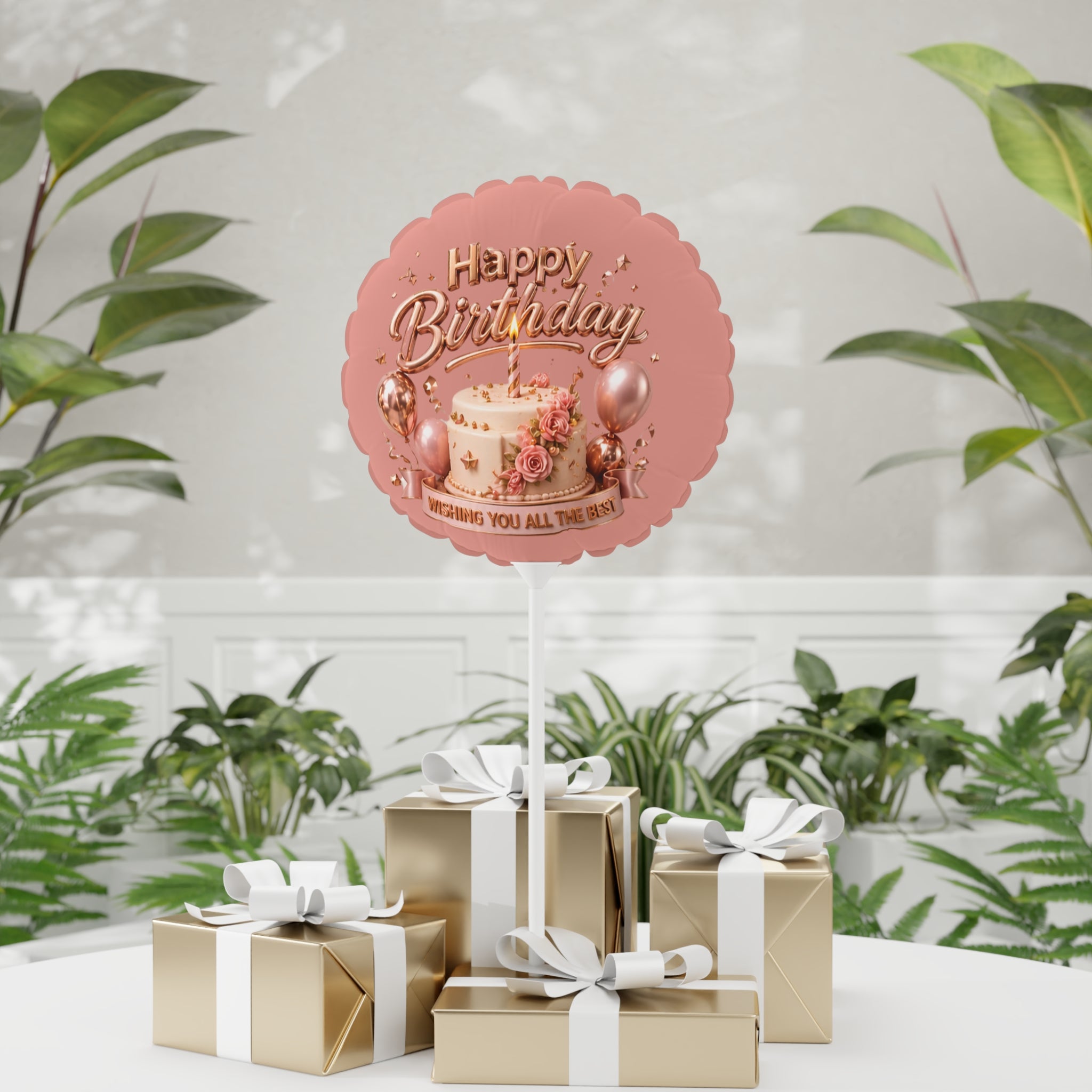 Happy Birthday Rose Gold Cake Balloon — 11" Round Foil Balloon