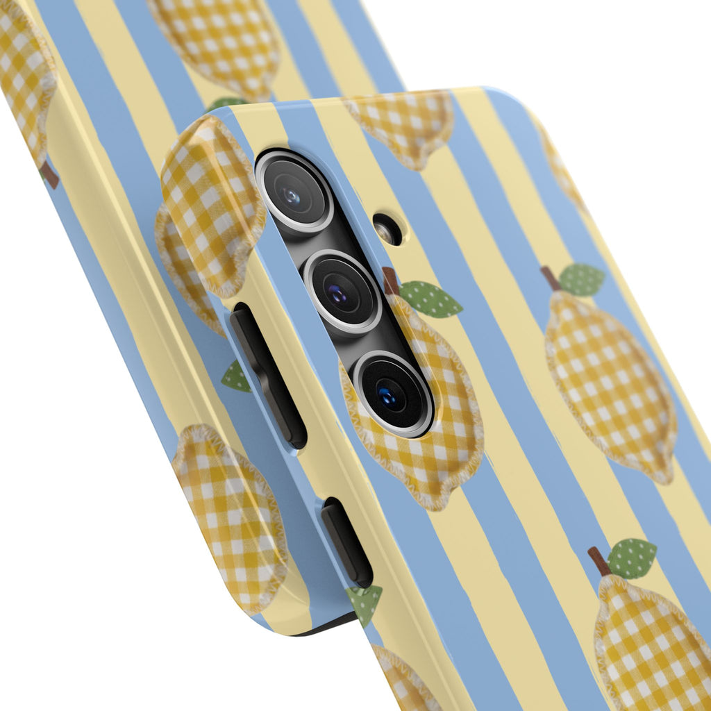 Tough Phone Case — Blue & Yellow Gingham Lemon Design