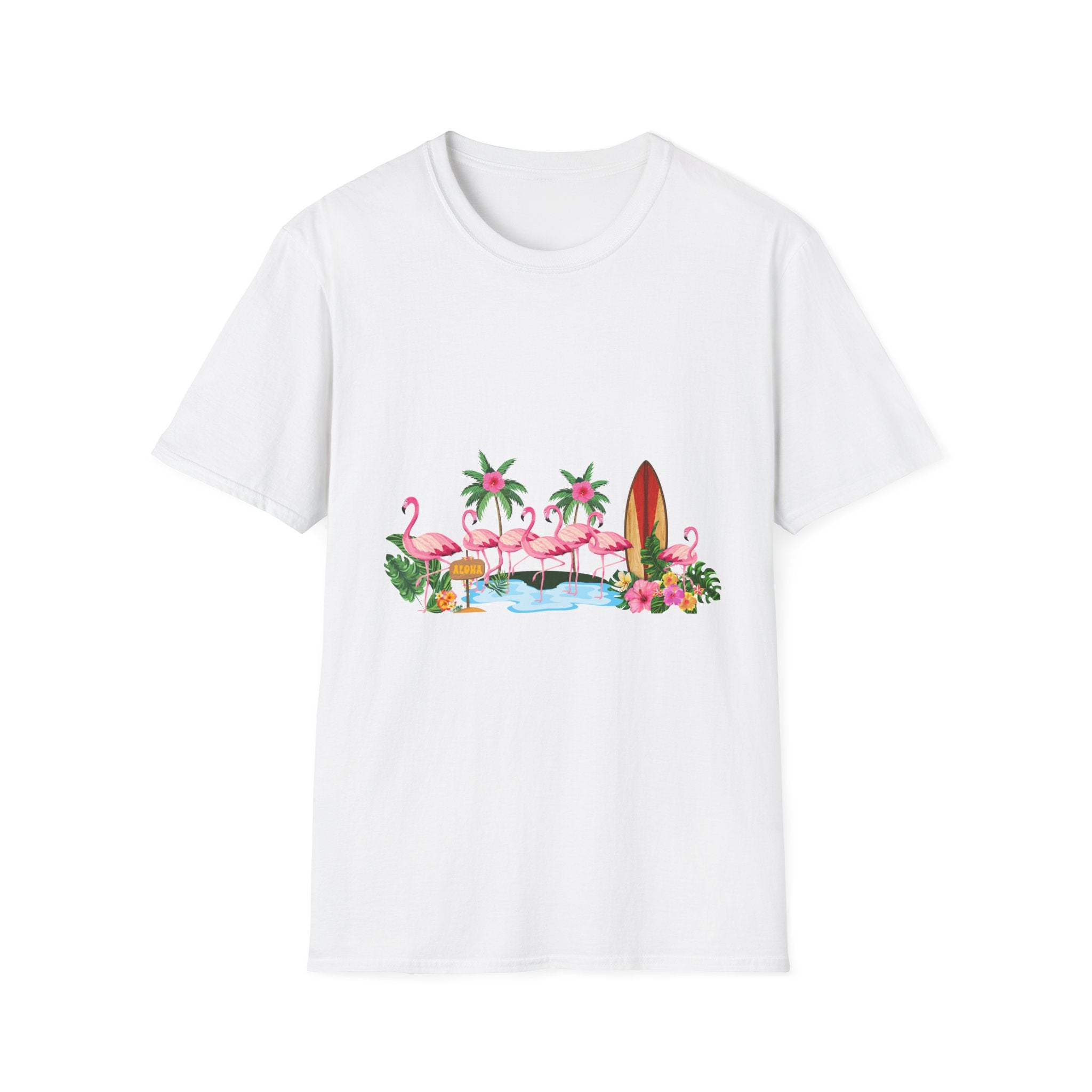 T-Shirt - Tropical Flamingo Surf Scene Graphic Tee