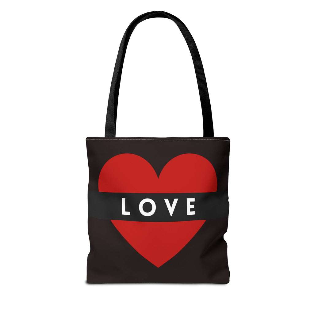 Love Heart Tote Bag — Red Heart "LOVE" All-Over Print Tote