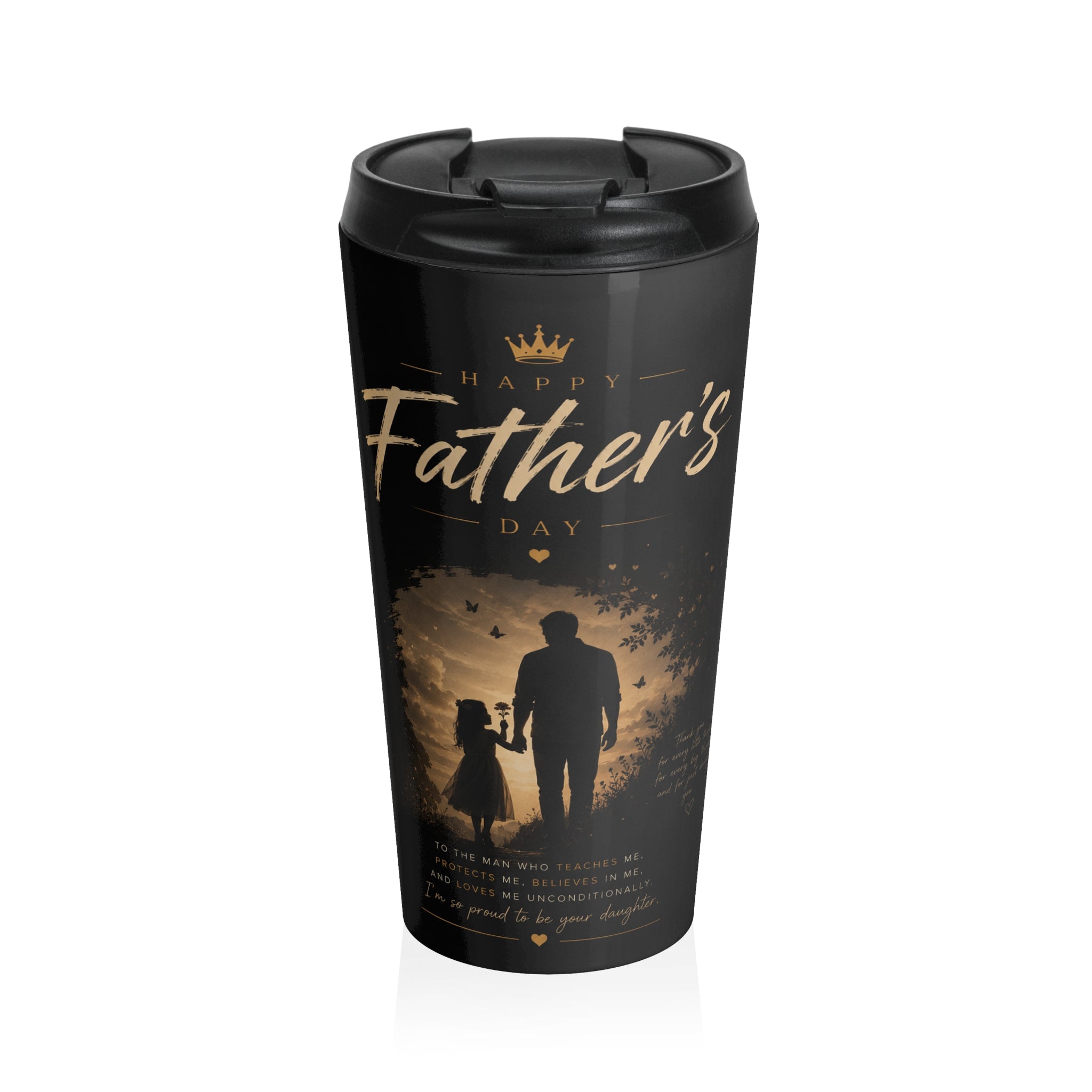 Father's Day Stainless Steel Travel Mug — 'Happy Father's Day' Silhouette Travel Tumbler