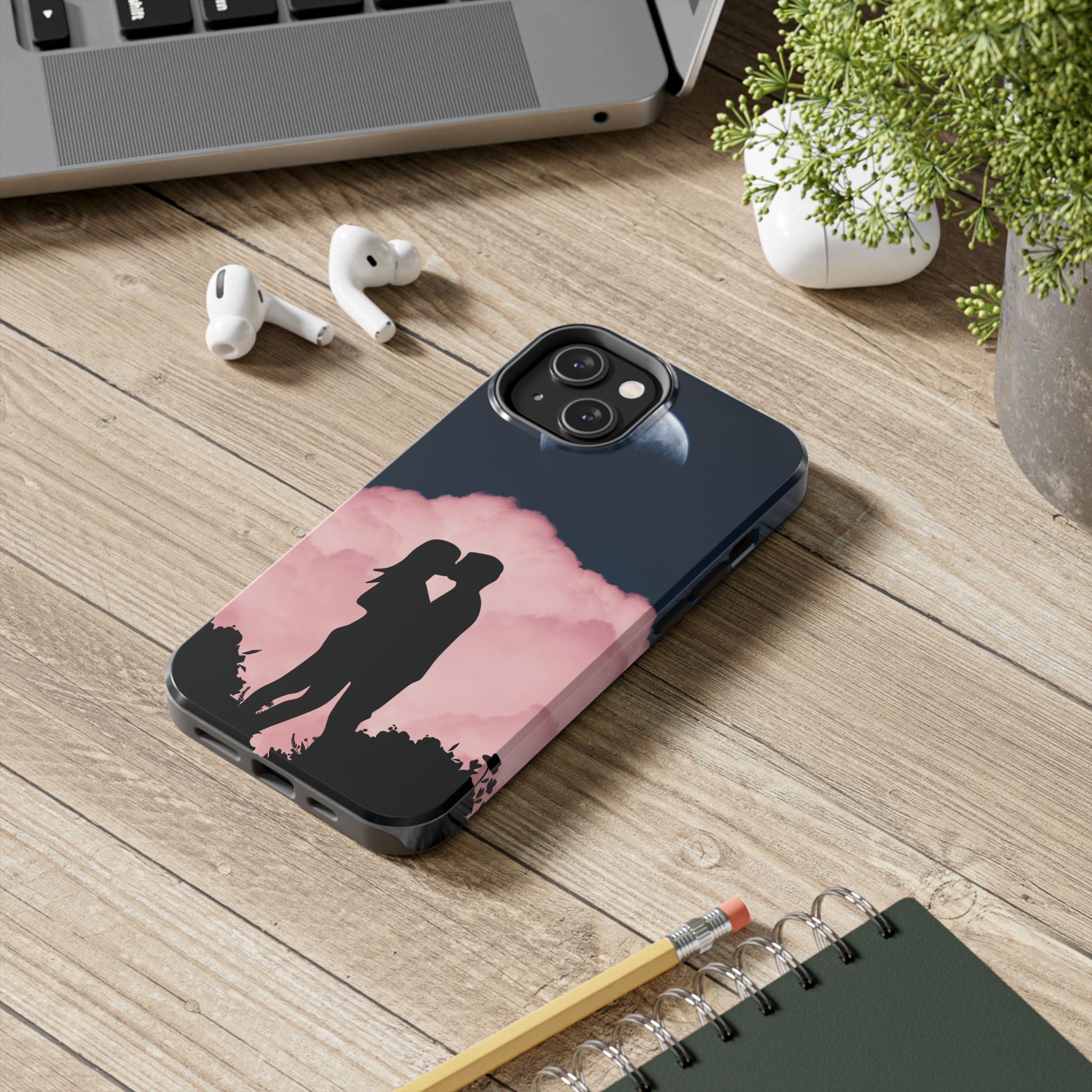 Tough Phone Case — Romantic Couple Silhouette with Moon & Pink Cloud
