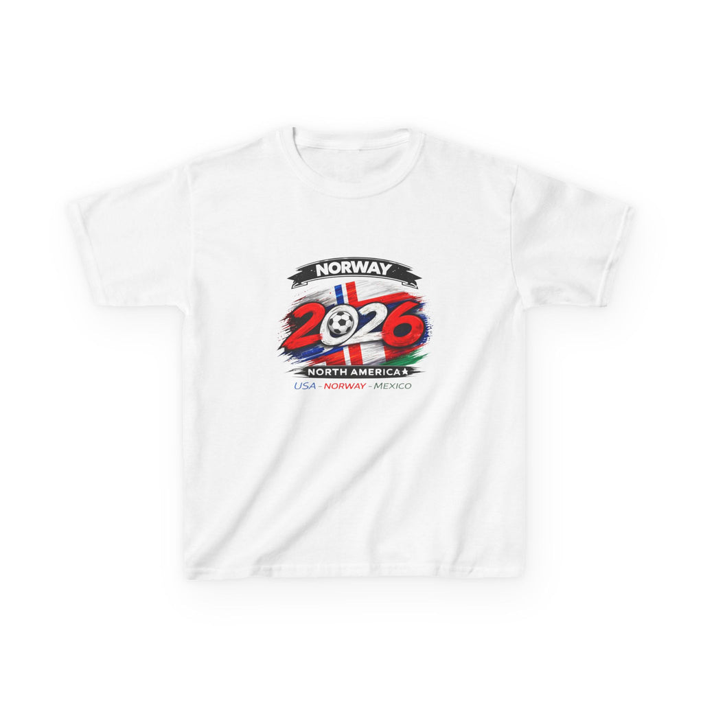 Kids Norway 2026 Cup Soccer T-Shirt — Norwegian Flag Trophy Tee