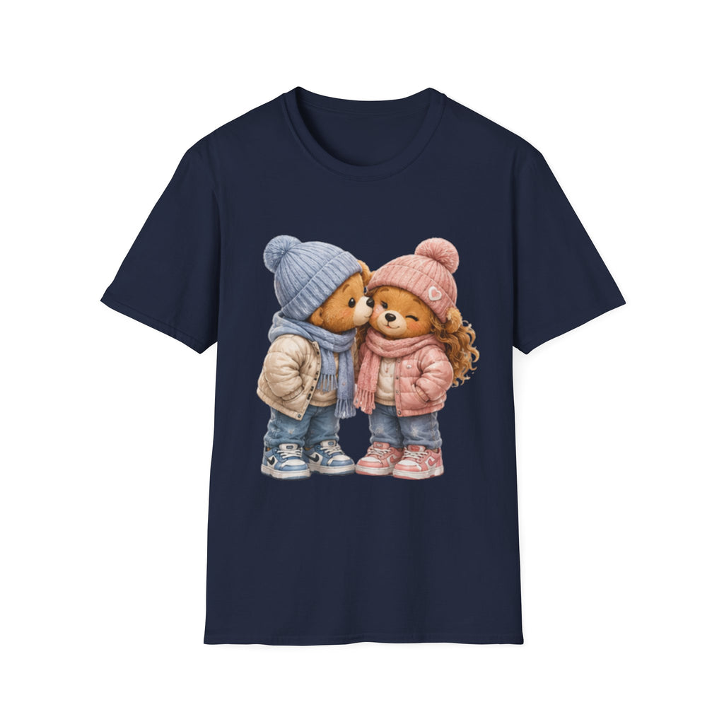 Cute Winter Bears unisex T‑Shirt — Adorable Kissing Bears in Hats & Scarves