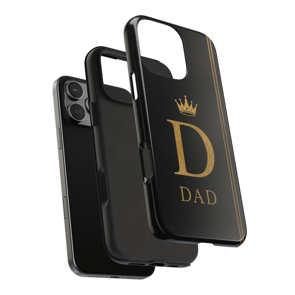 Dad Monogram Tough Phone Case — Black Gold Crown Initial