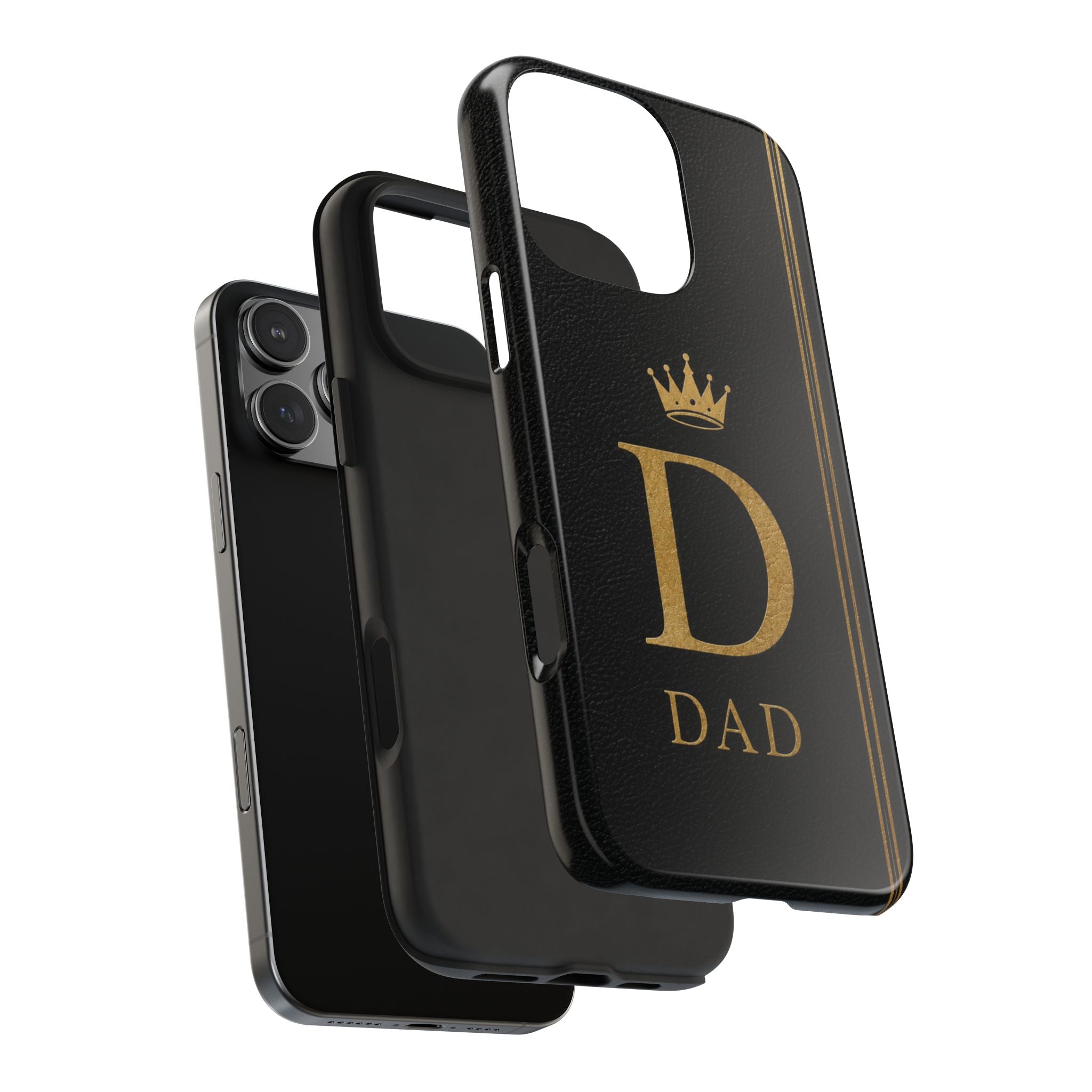 Dad Monogram Tough Phone Case — Black Gold Crown Initial