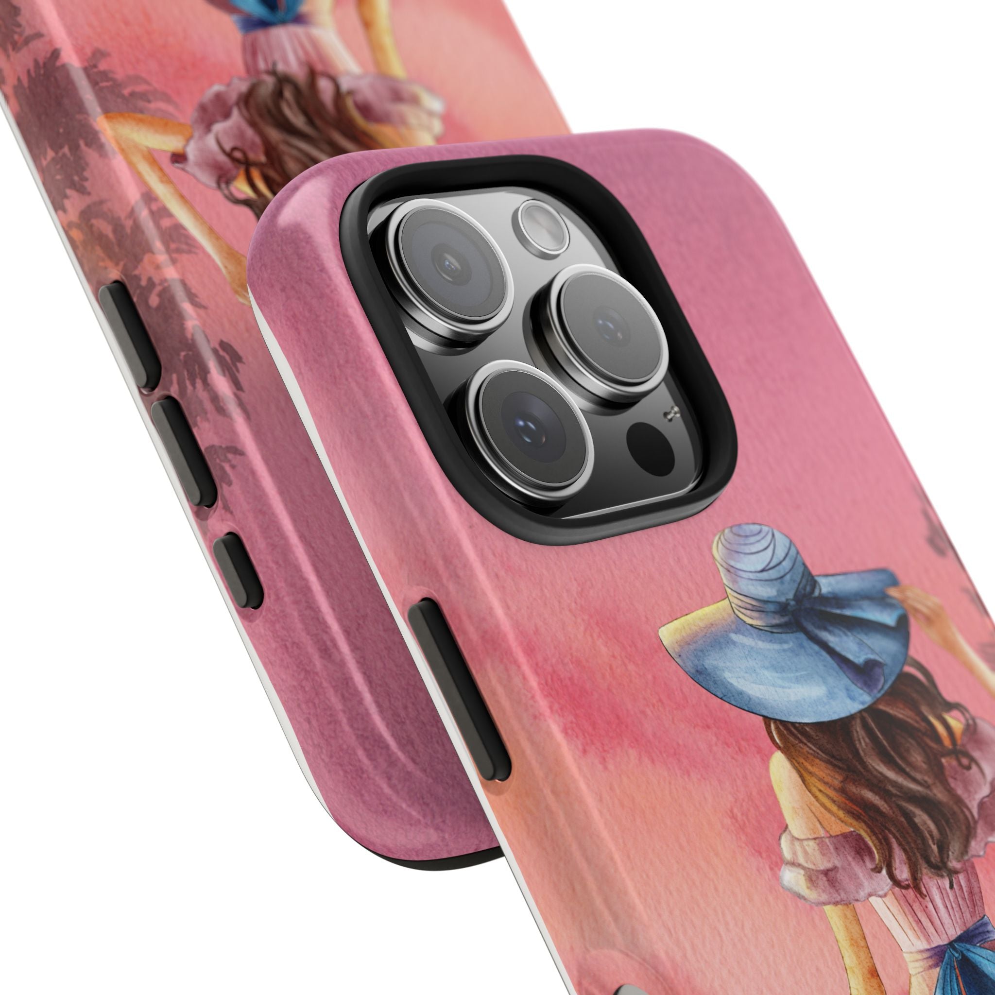 Pastel Picnic Girl Phone Case — Protective Tough Phone Case with Watercolor Sunset Design