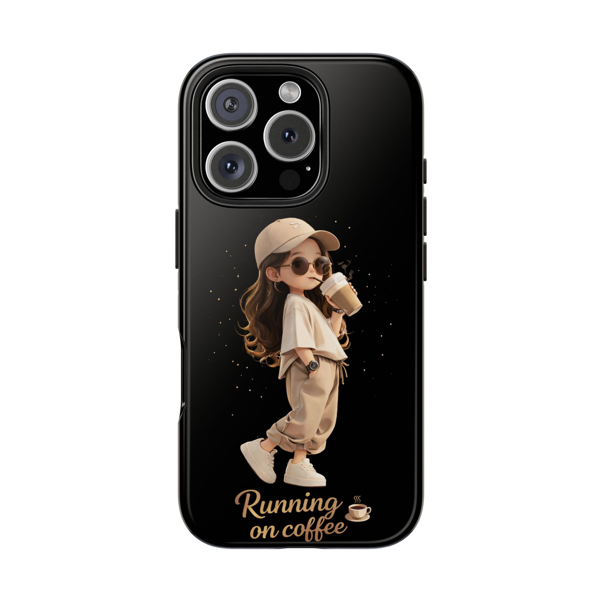 Phone Case — 'Running on Coffee' Cute Coffee Girl Protective Case