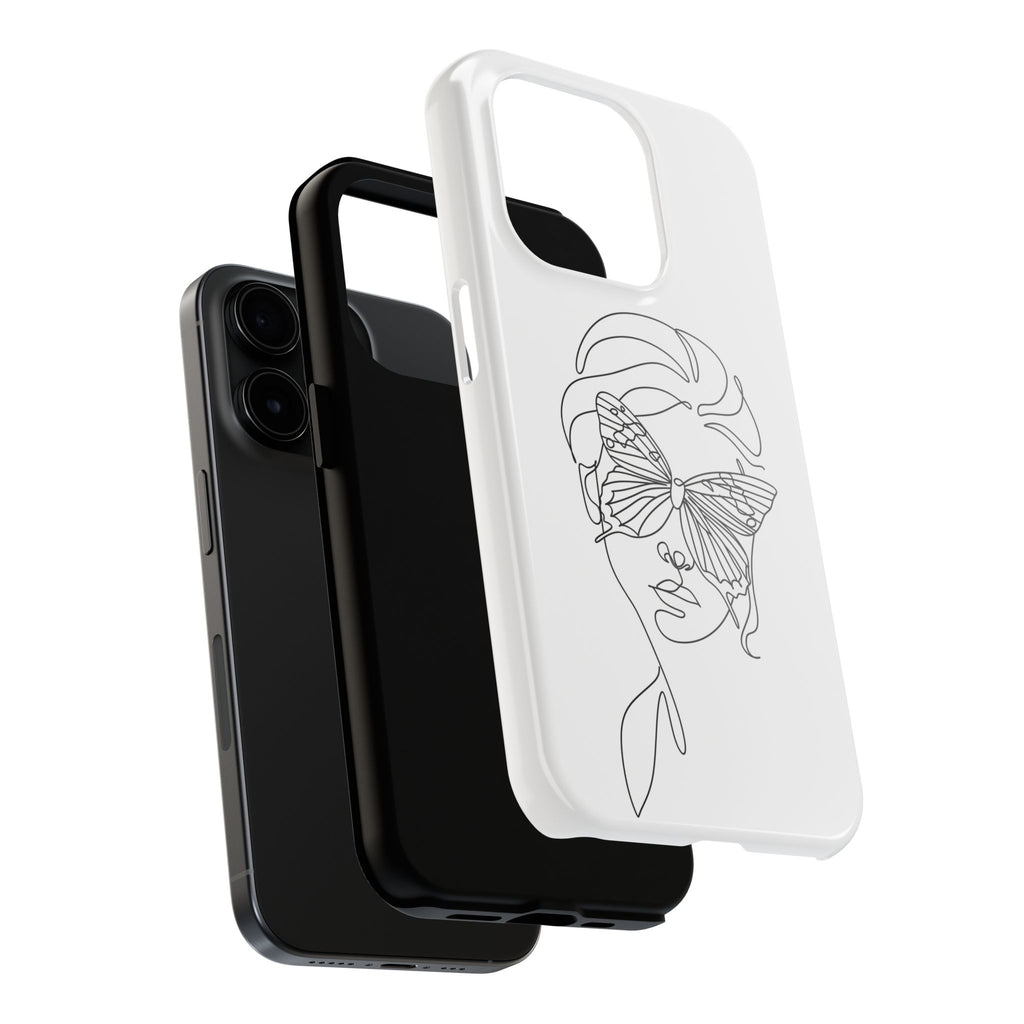 Butterfly Line Art Tough Phone Case — Minimalist Woman Face Design