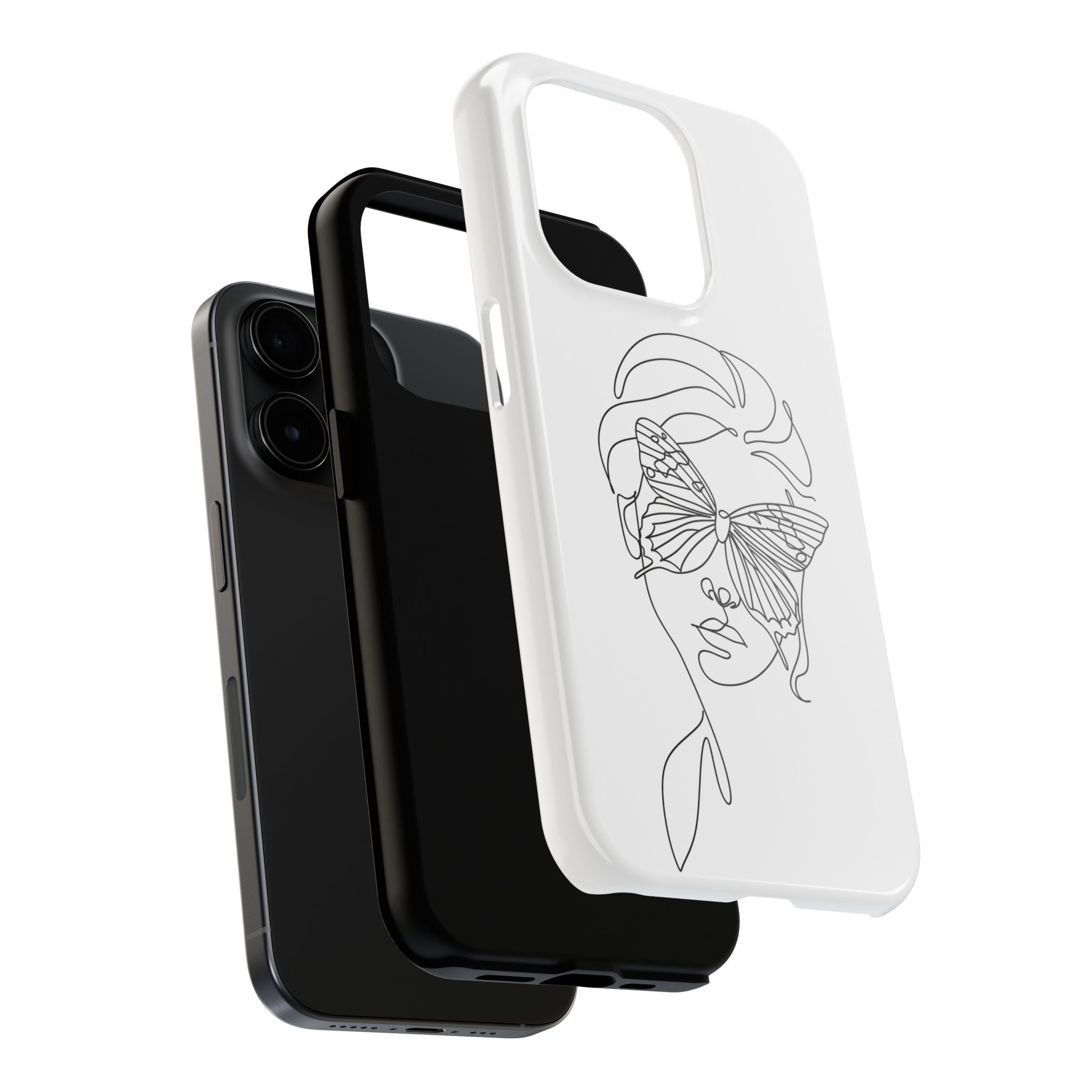 Butterfly Line Art Tough Phone Case — Minimalist Woman Face Design