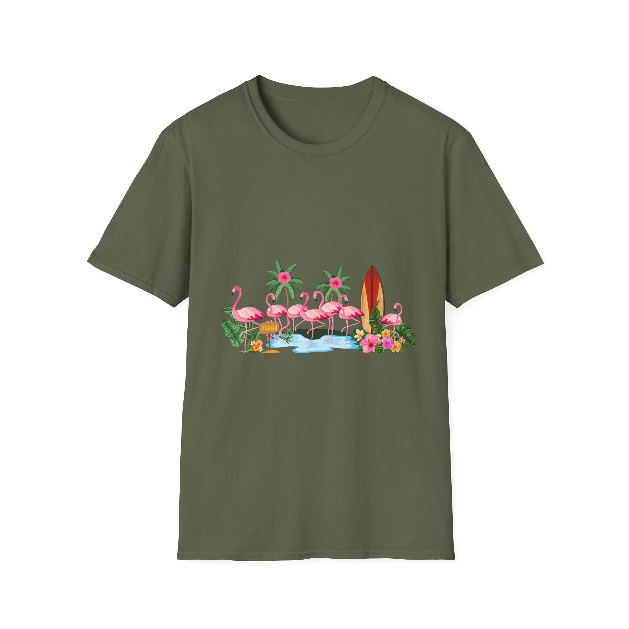 T-Shirt - Tropical Flamingo Surf Scene Graphic Tee