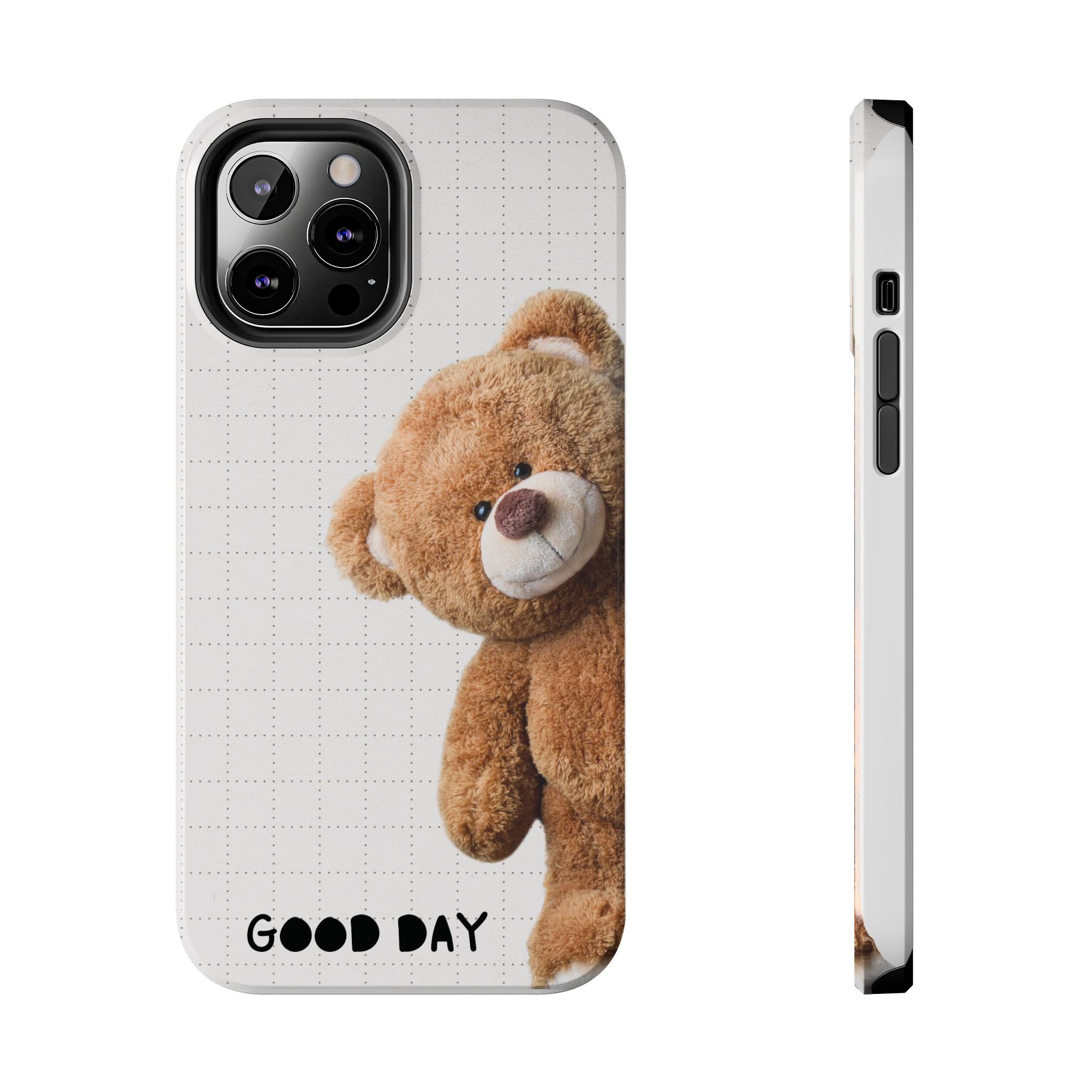 Teddy Bear Tough Phone Case — Cute Plush Peeking Design, Protective Shockproof Cover