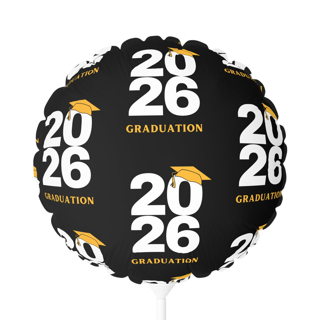 2026 Graduation Balloon – 11" Round/Heart-Shaped Party Balloon with Gold Cap & ‘2026 Graduation’ Design