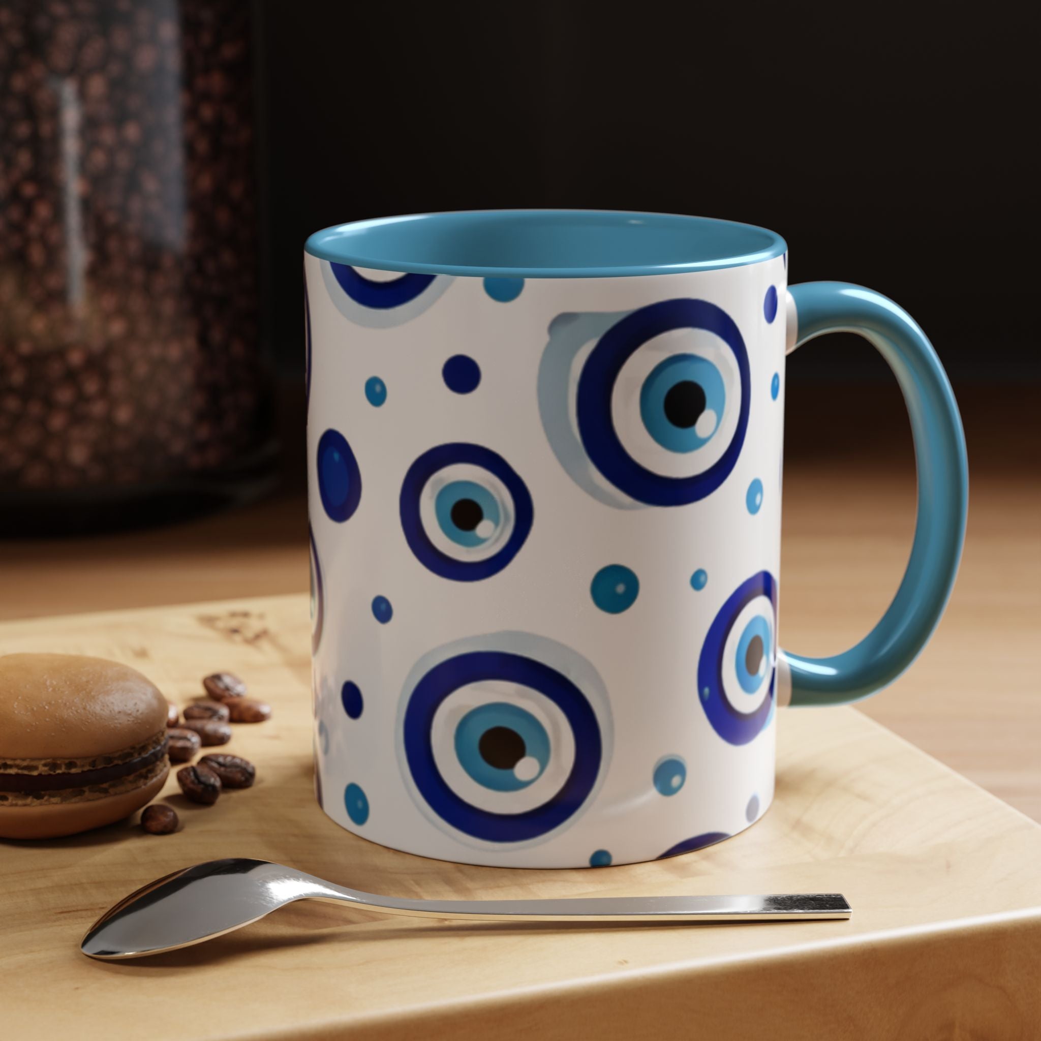 Evil Eye Accent Coffee Mug – Blue Nazar Protection Ceramic Cup (11/15oz)