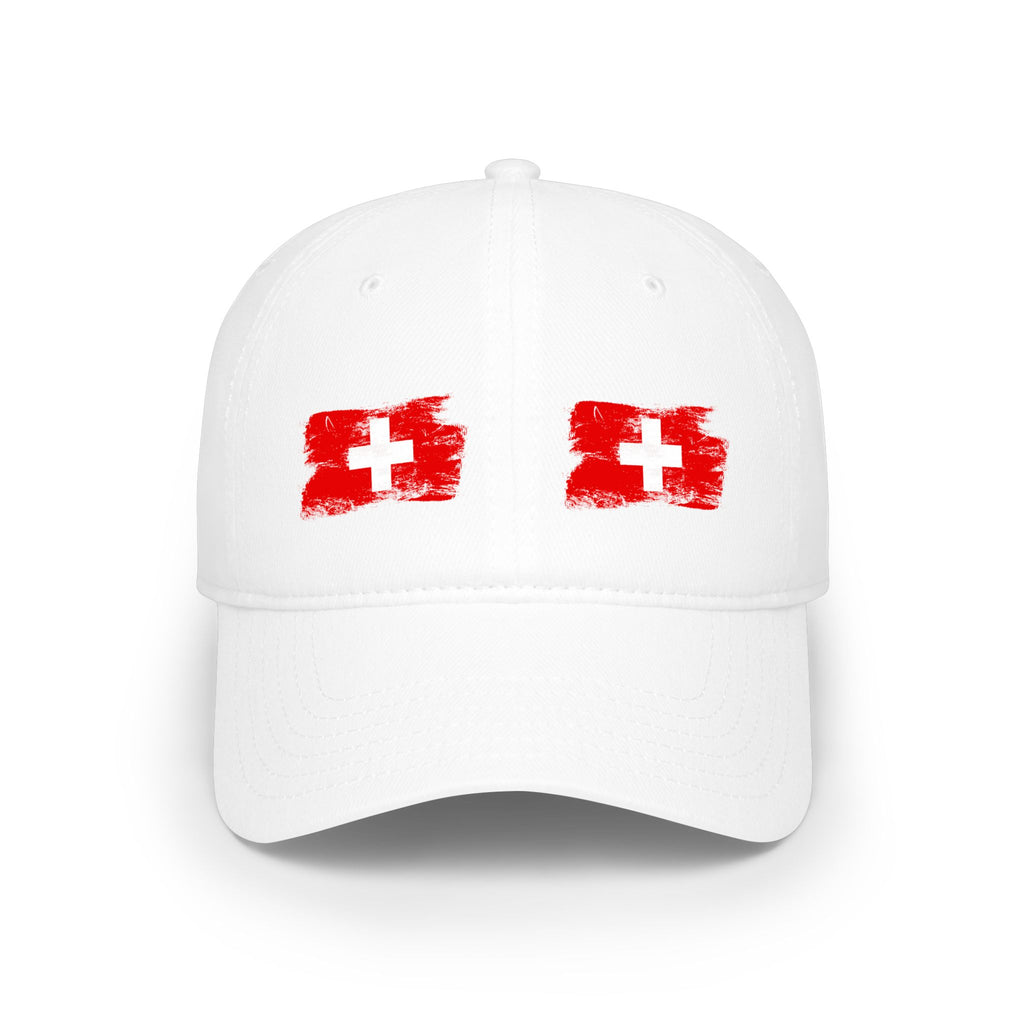 Switzerland Flag Low Profile Baseball Cap — Distressed Double Swiss Cross Hat