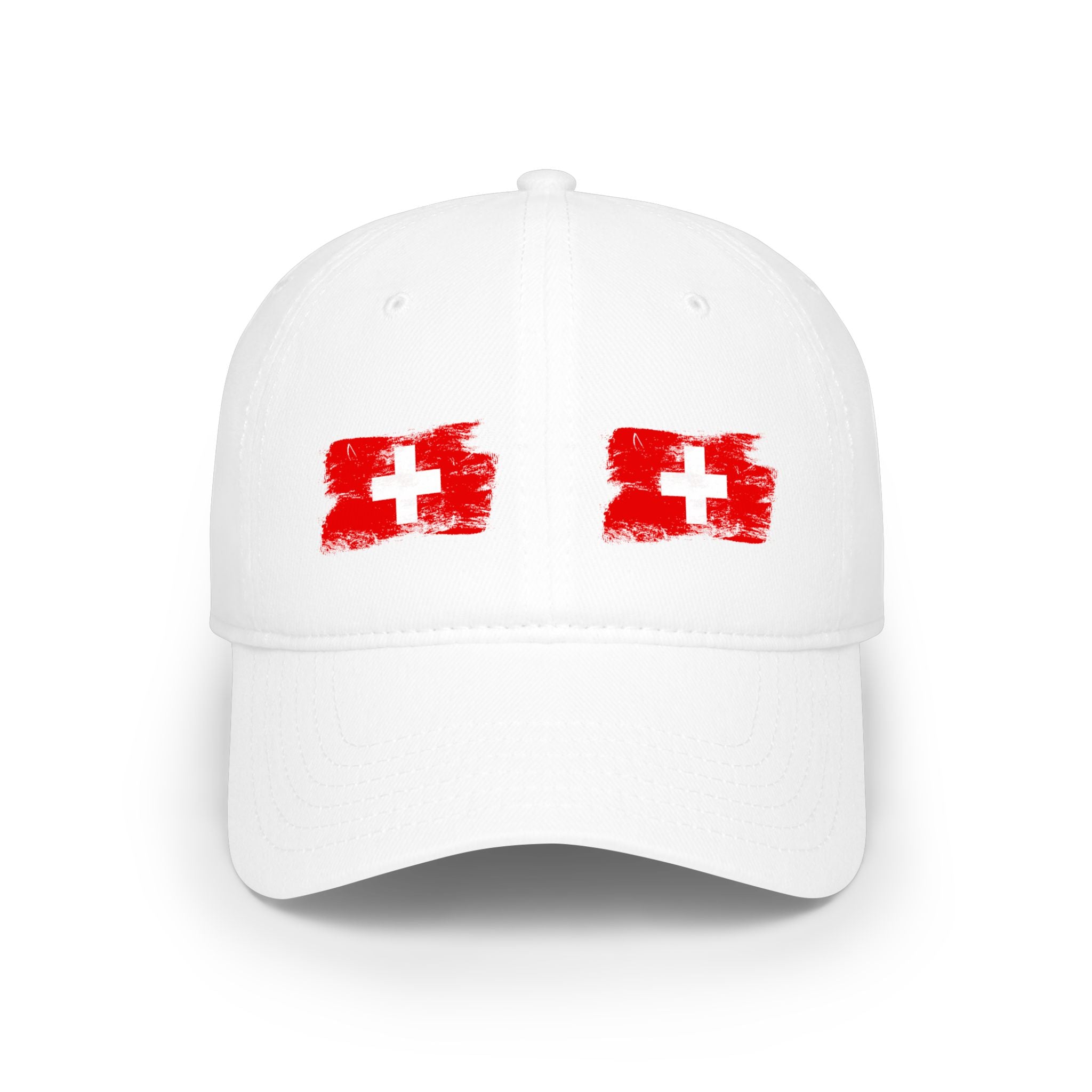 Switzerland Flag Low Profile Baseball Cap — Distressed Double Swiss Cross Hat