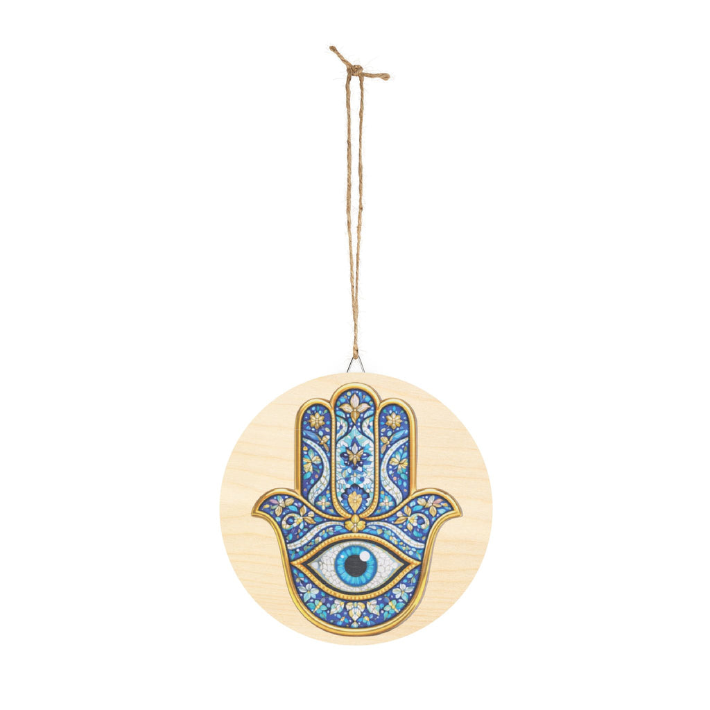 Hamsa Hand Wood Sign – Blue Mosaic Evil Eye Wall Decor