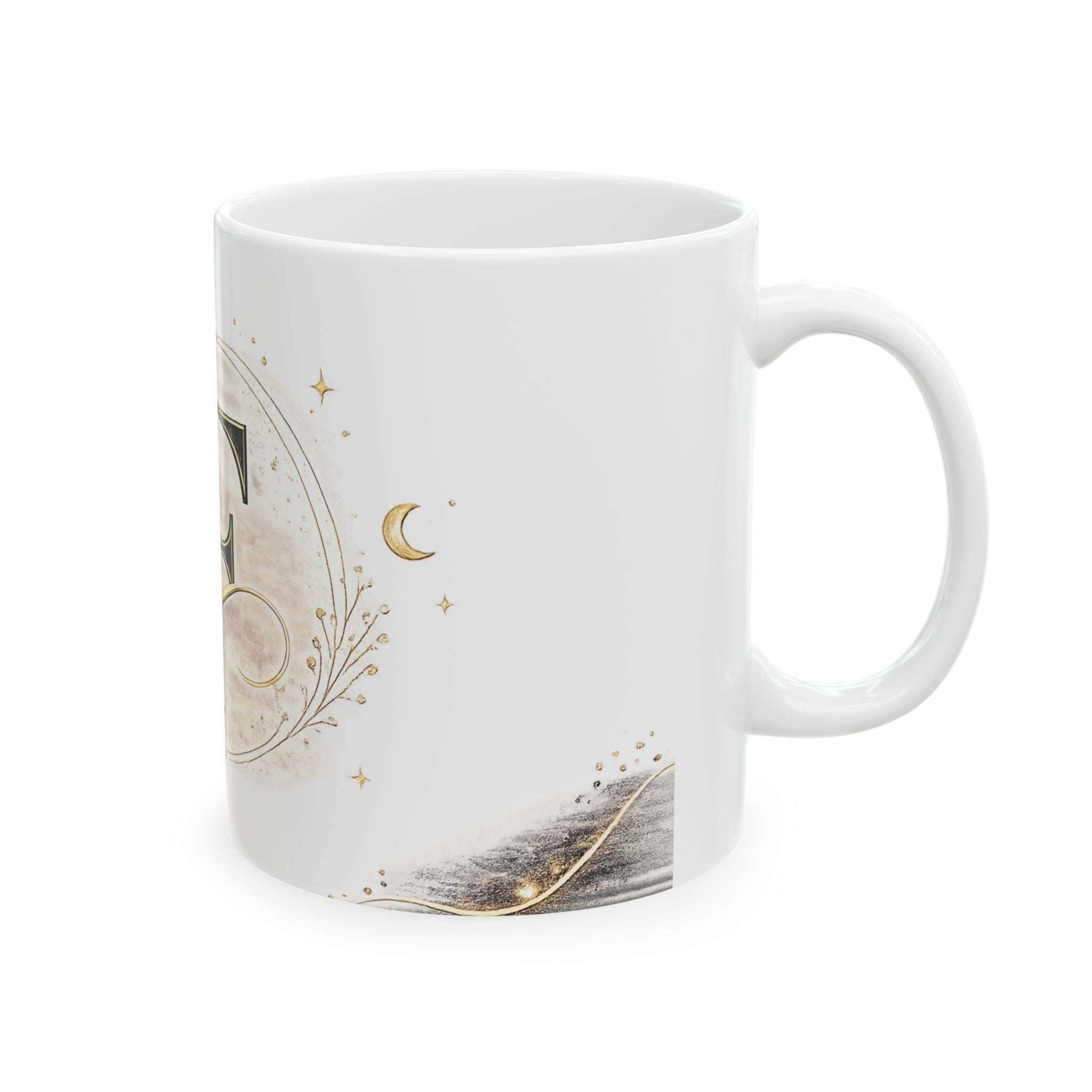 Monogram F Gold Initial Mug — Elegant Letter F Ceramic Coffee Cup