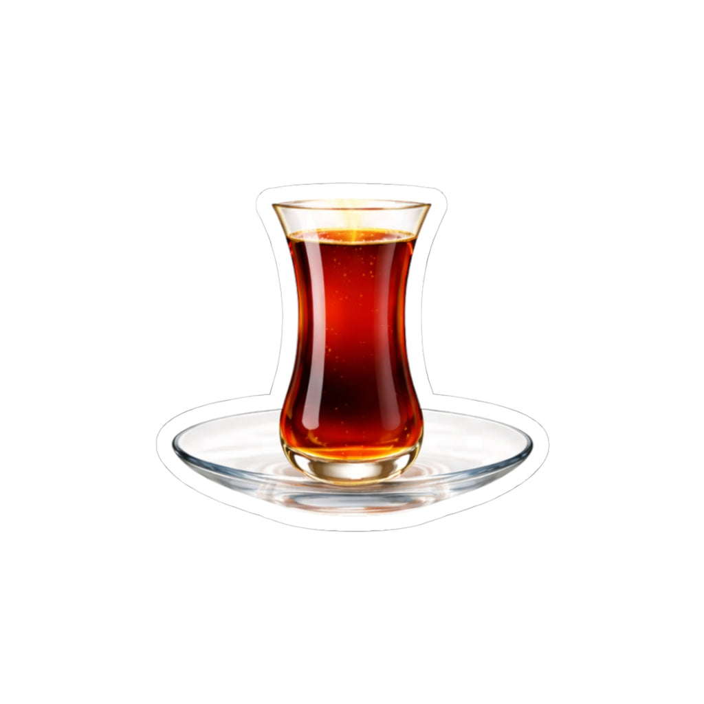 Turkish Tea Glass Kiss-Cut Sticker — Realistic Tea Cup Decal for Laptops & Water Bottles