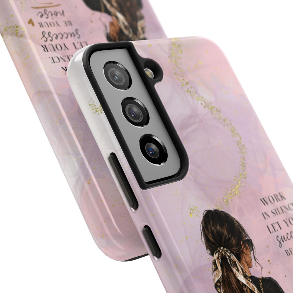 Inspirational Pink Work Desk Phone Case — "Work in Silence, Let Your Success Be Your Noise"