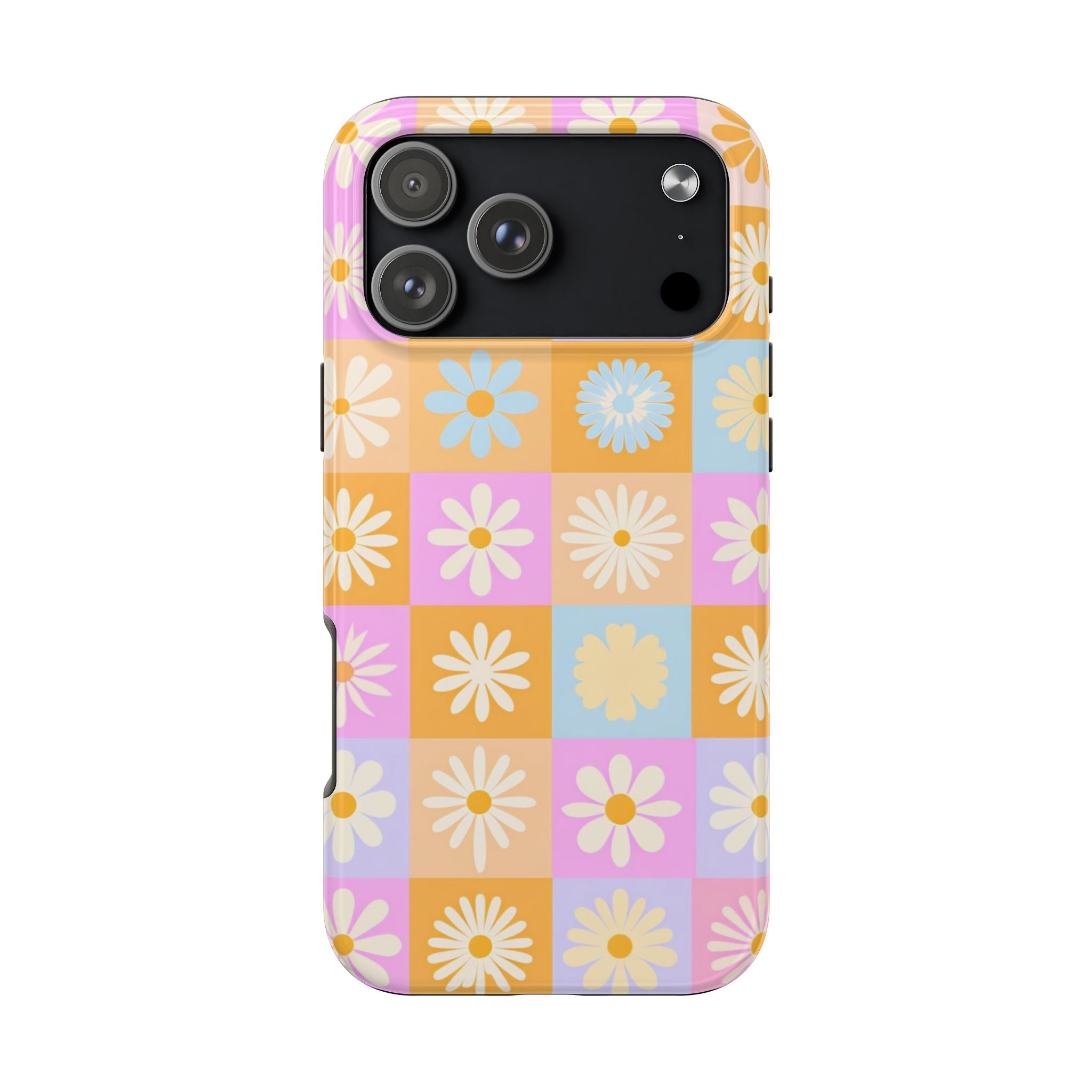 Daisy Check Tough Phone Case – Retro Pastel Floral iPhone Cover