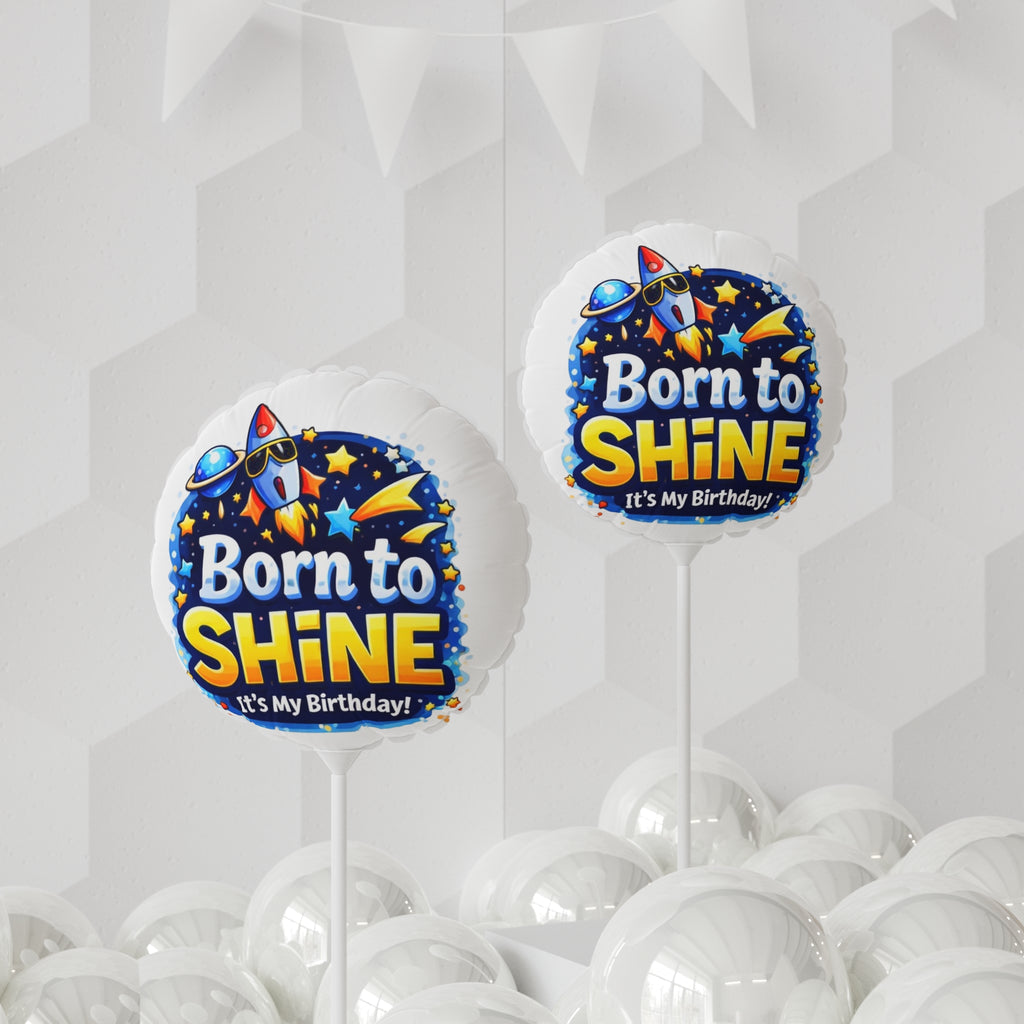 Born to Shine 11" Birthday Balloon — Rocket & Stars Foil Party Balloon