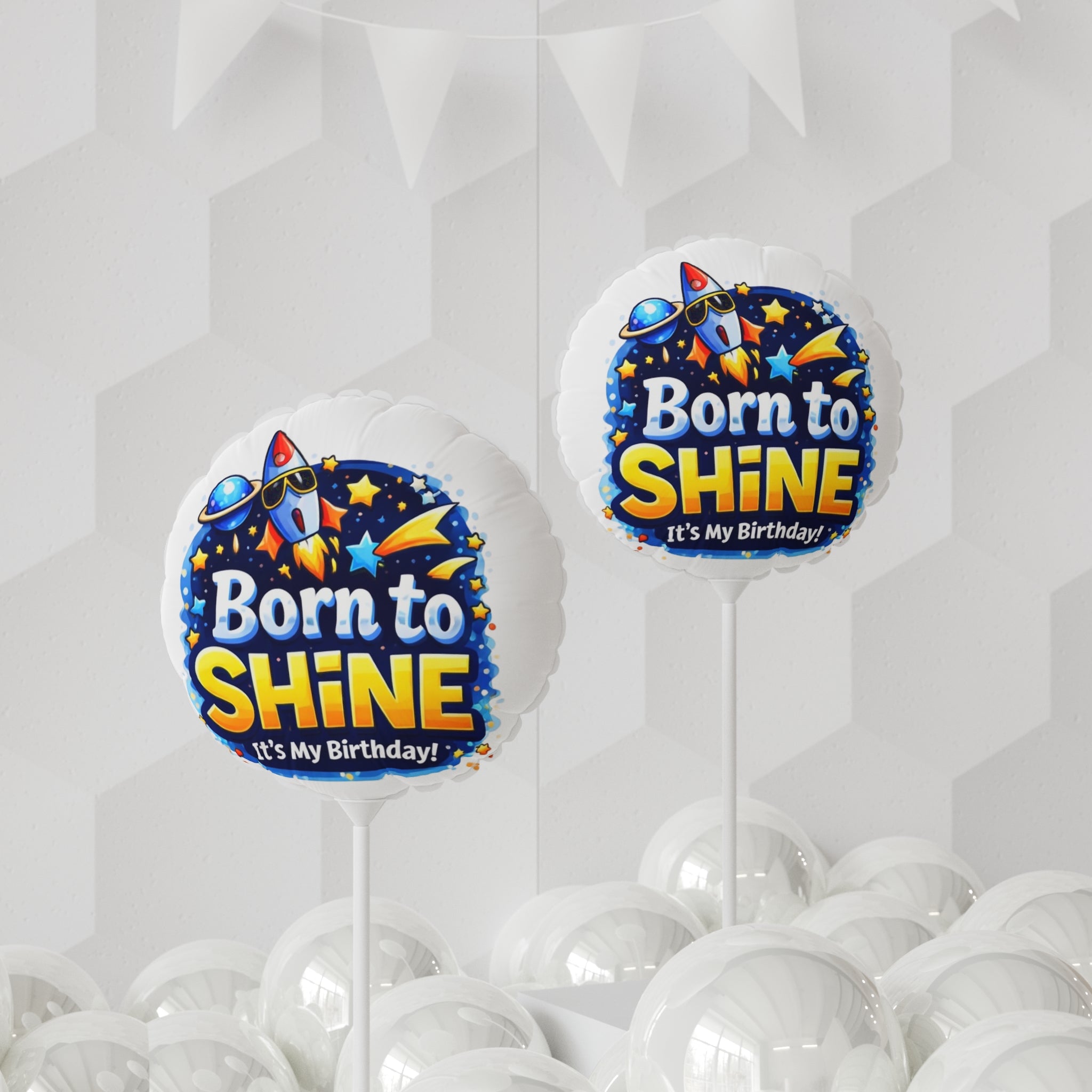 Born to Shine 11" Birthday Balloon — Rocket & Stars Foil Party Balloon