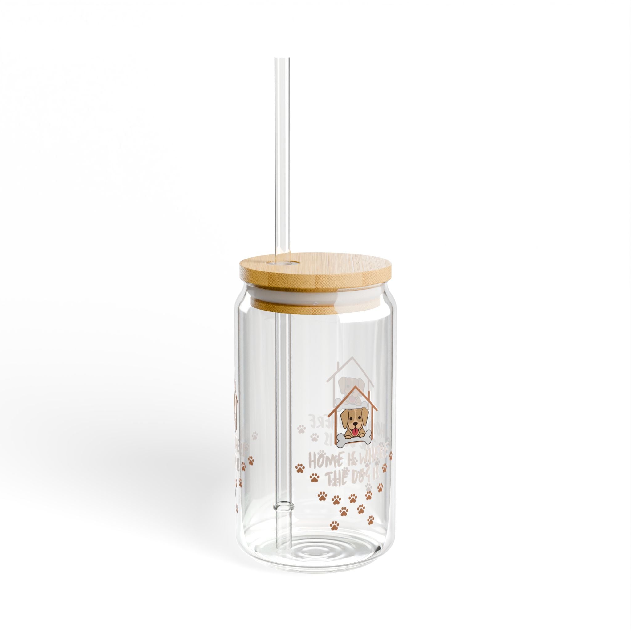 Dog Mom Sipper Glass, 16oz | 'Home Is Where The Dog Is' Paw Print Tumbler with Straw