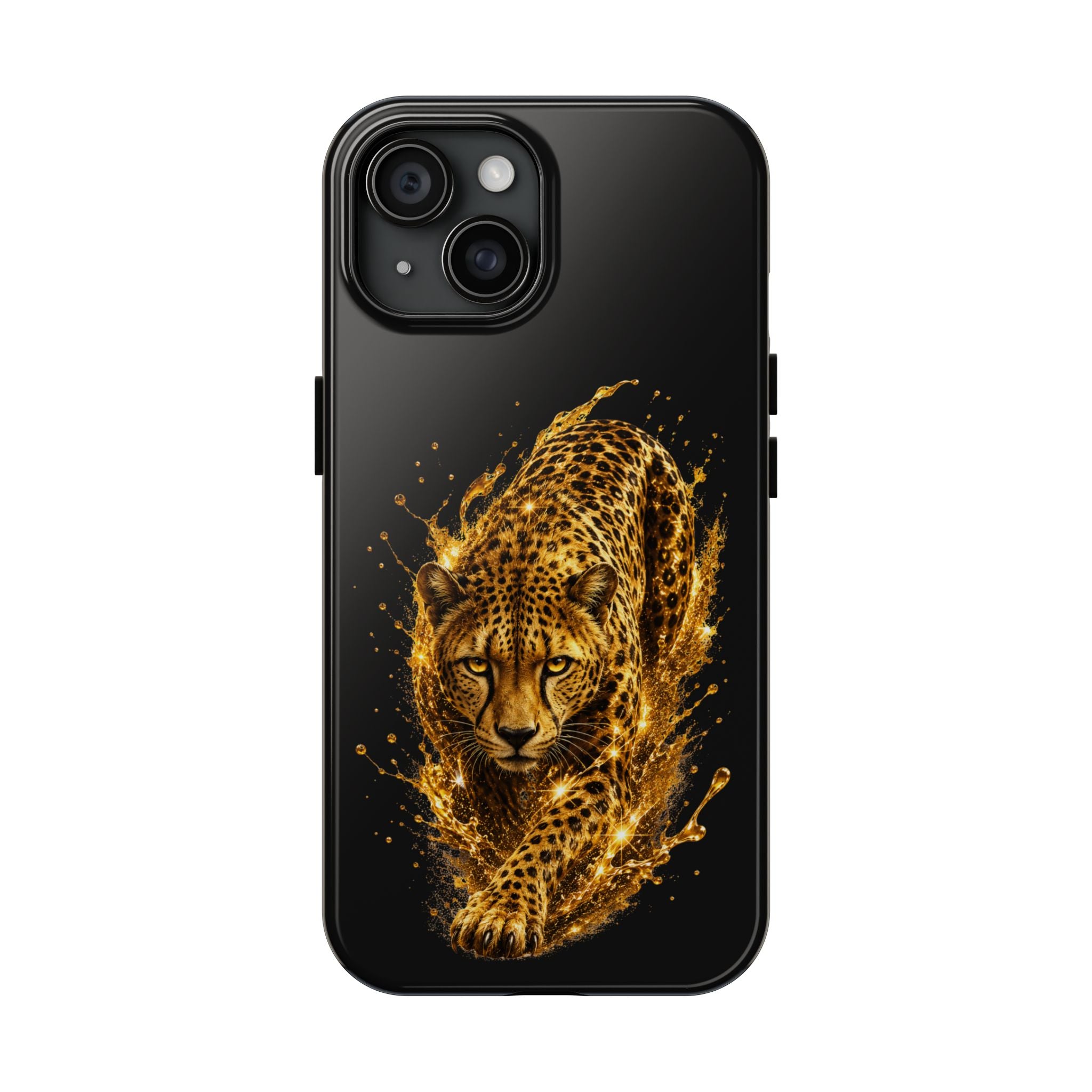 Golden Cheetah Tough Phone Case — Fierce Splash Design, Protective iPhone Cover