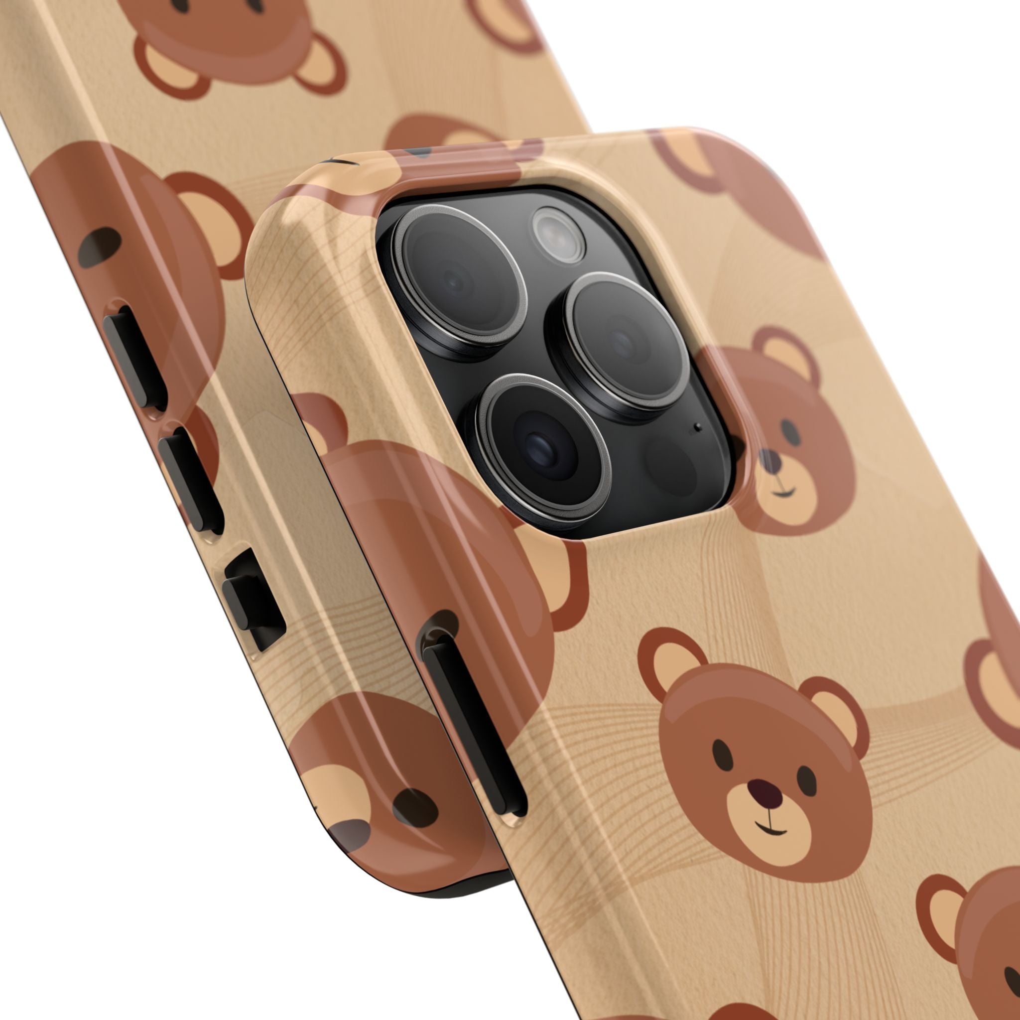 Bear Pattern Tough Phone Case — Cute Brown Bear Protective Phone Cover