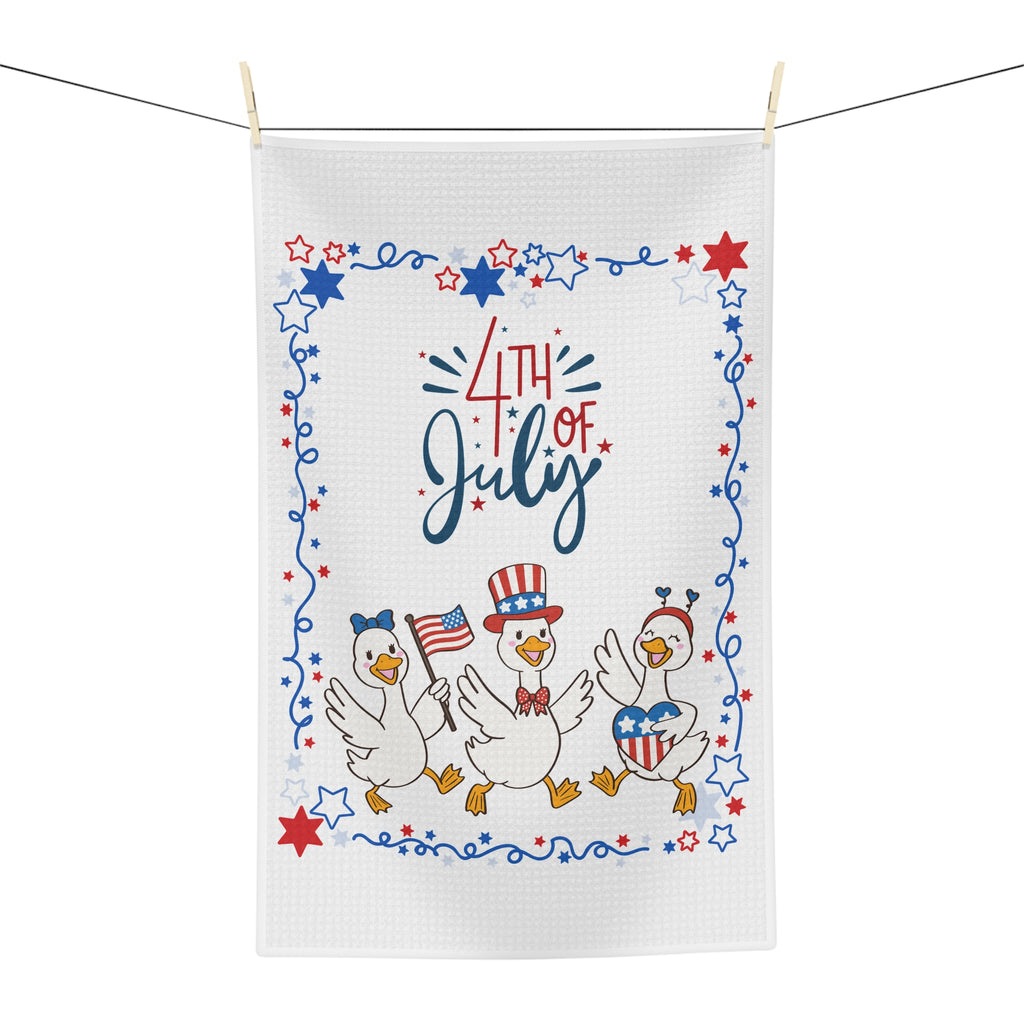 4th of July Patriotic Tea Towel — Red, White & Blue Flag Ducks Kitchen Decor
