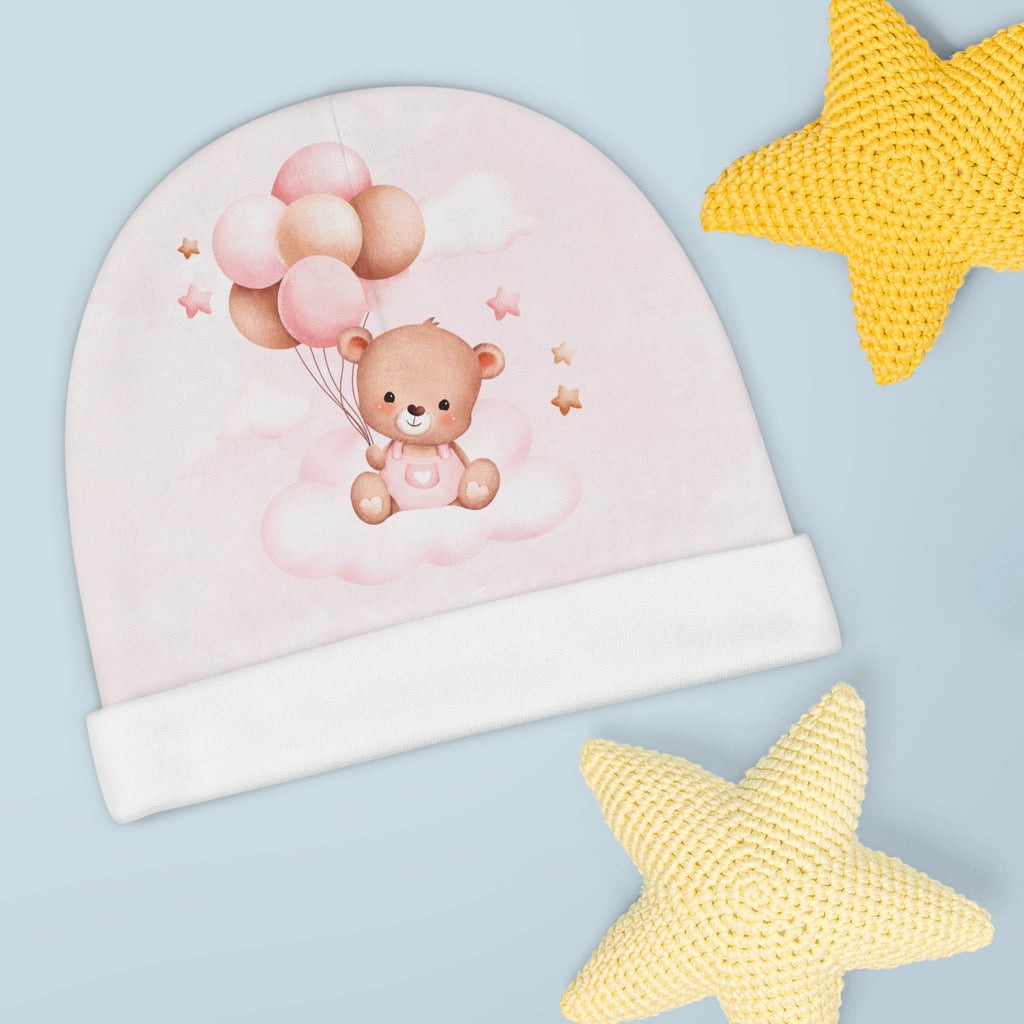Baby Beanie - Pink Teddy with Balloons Newborn Hat