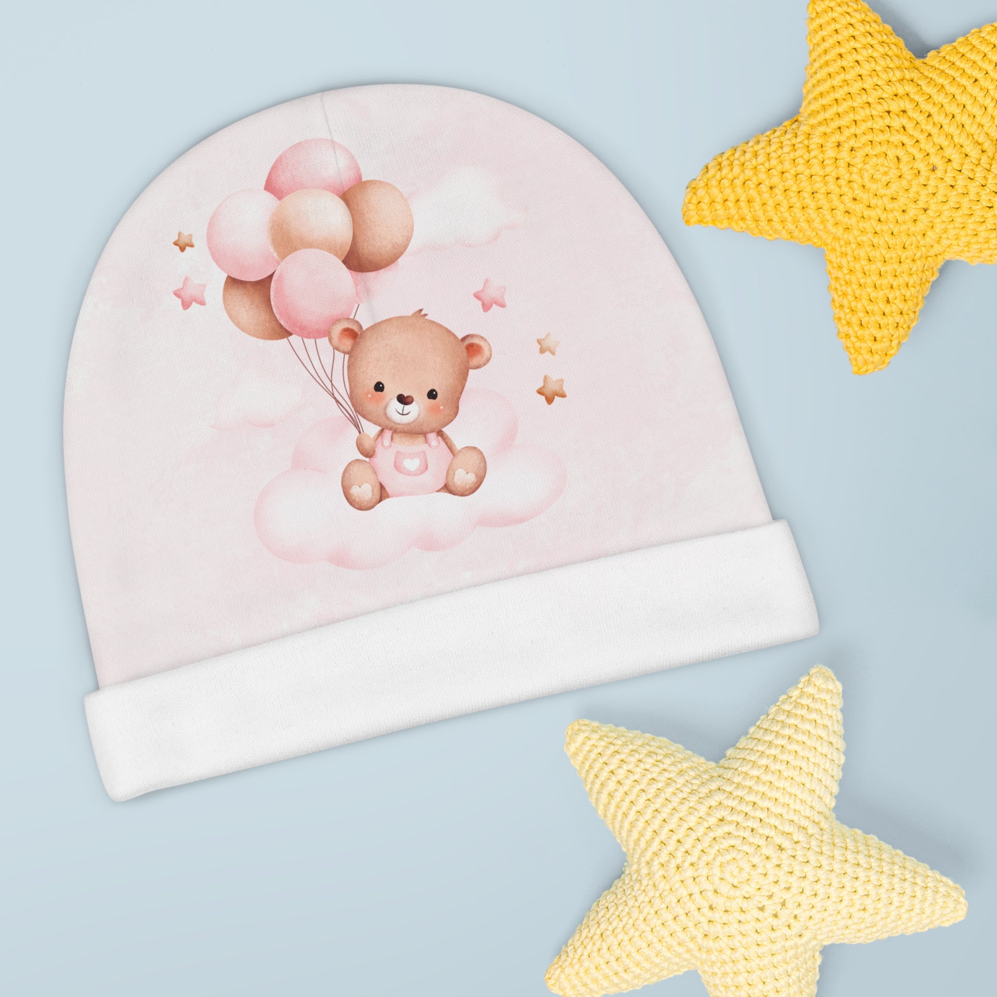Baby Beanie - Pink Teddy with Balloons Newborn Hat