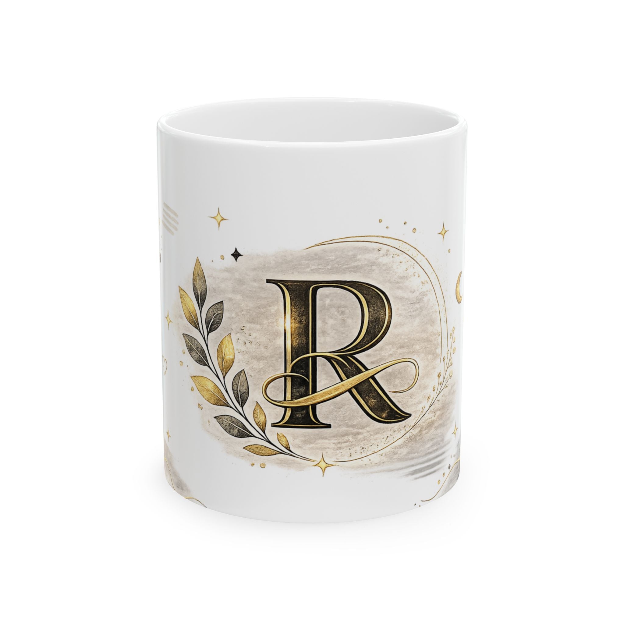 Monogram R Ceramic Mug — Elegant Gold Initial Coffee Cup