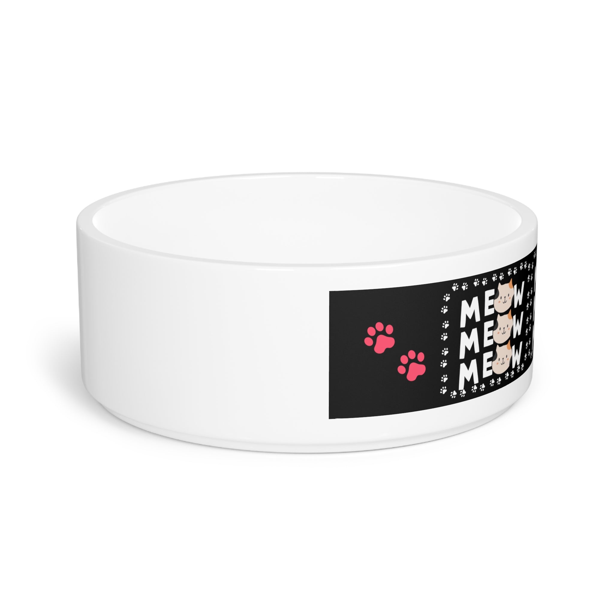 Cat 'Meow' Ceramic Pet Bowl — Cute Paw Print Feeding Dish for Cats
