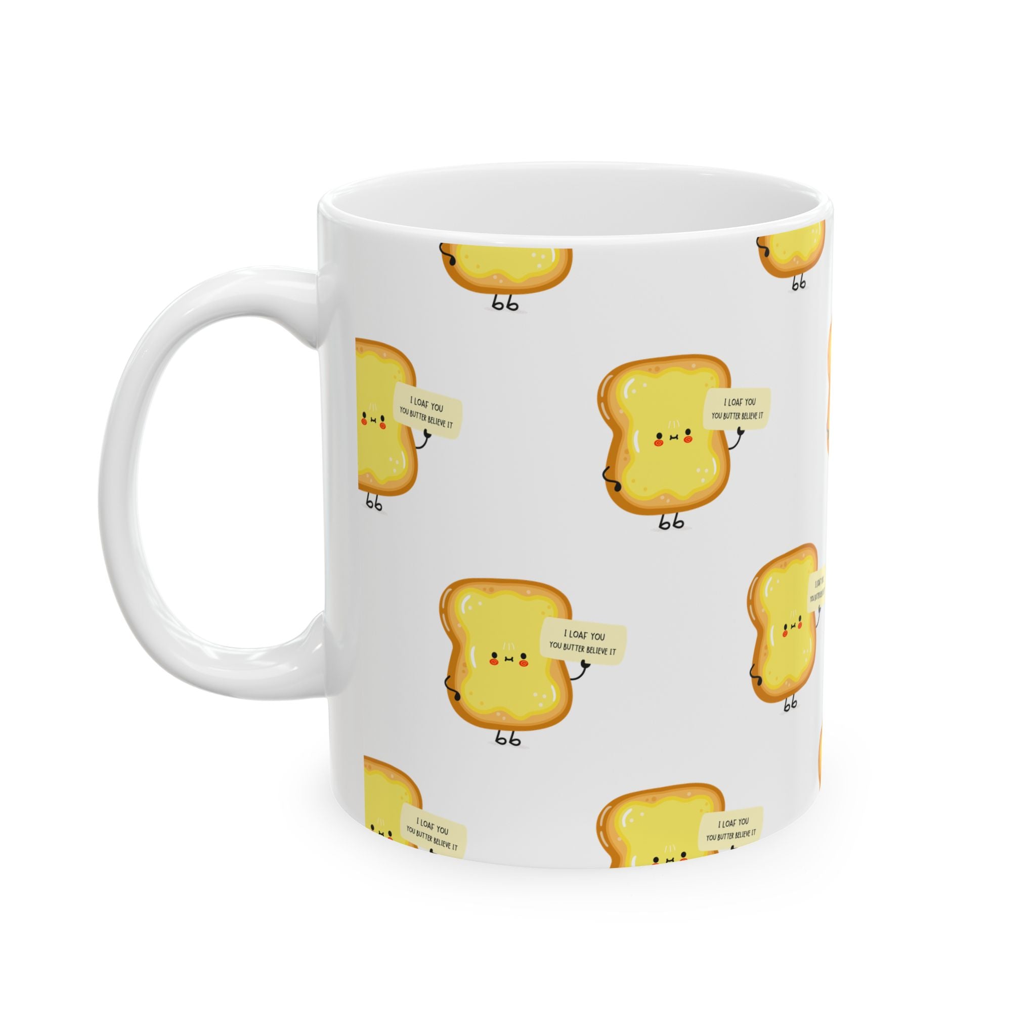 Toast Pattern Ceramic Mug – Cute Kawaii Toast with “I’m On A Bread Break” Quote (11oz/15oz)