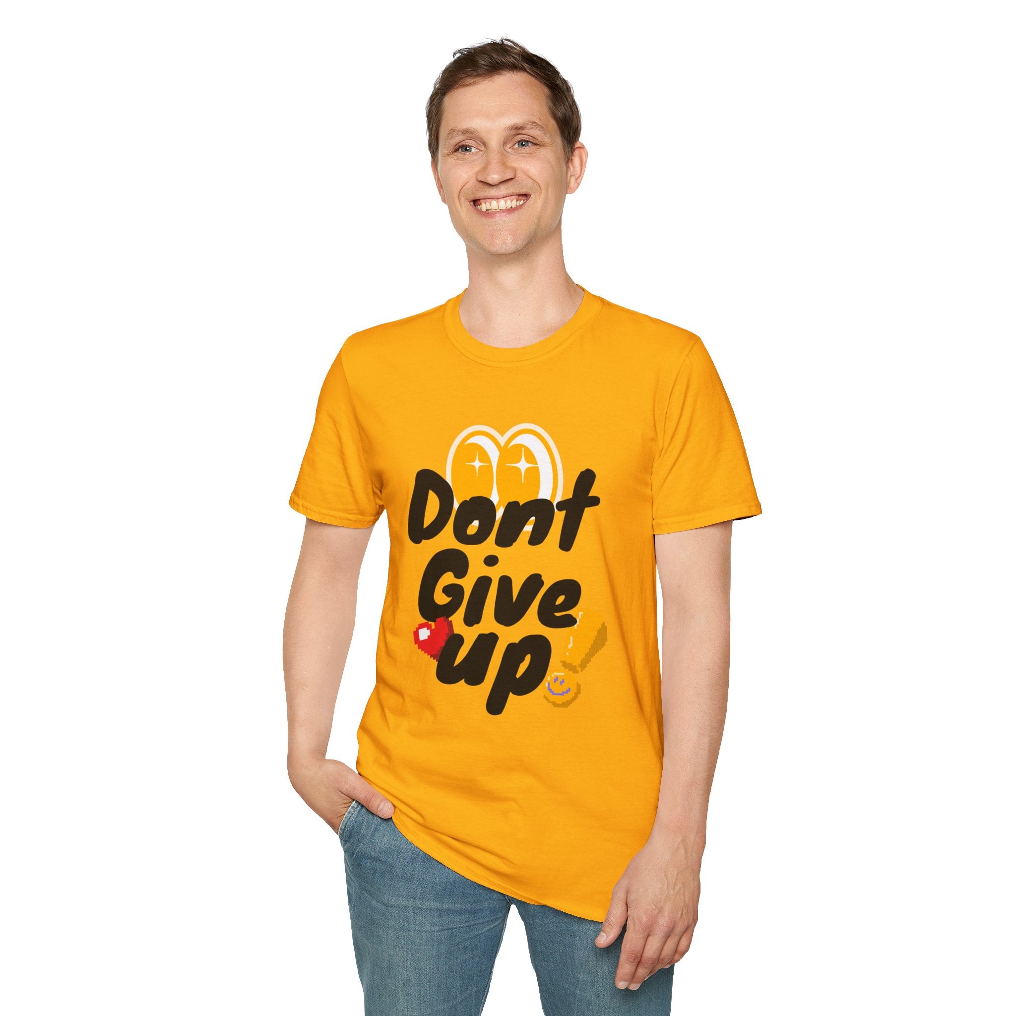 Don't Give Up T-Shirt — Motivational Graphic Tee with Positive Icons