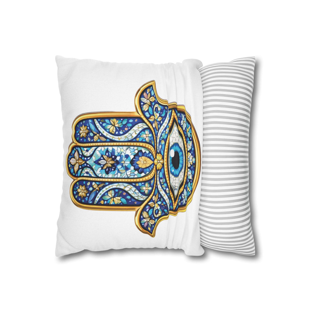Hamsa Hand Throw Pillow – Blue Mosaic Evil Eye Decorative Pillowcase