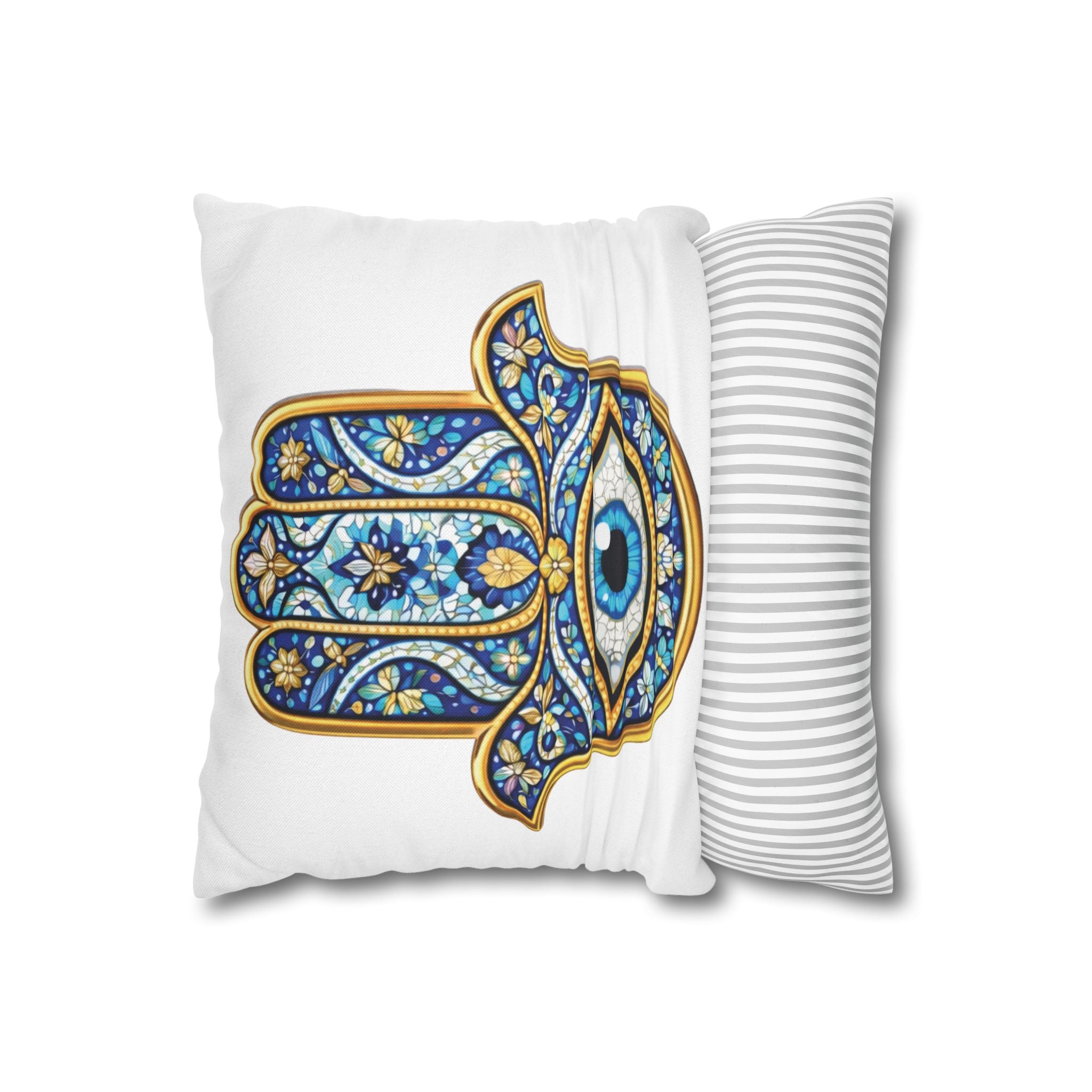 Hamsa Hand Throw Pillow – Blue Mosaic Evil Eye Decorative Pillowcase