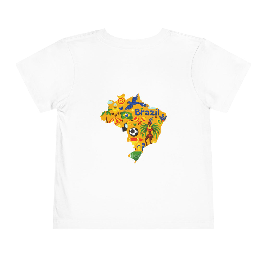 Brazil Toddler Tee — Colorful Map & Brasil Text Kids T‑Shirt (Soccer & Carnival Design)