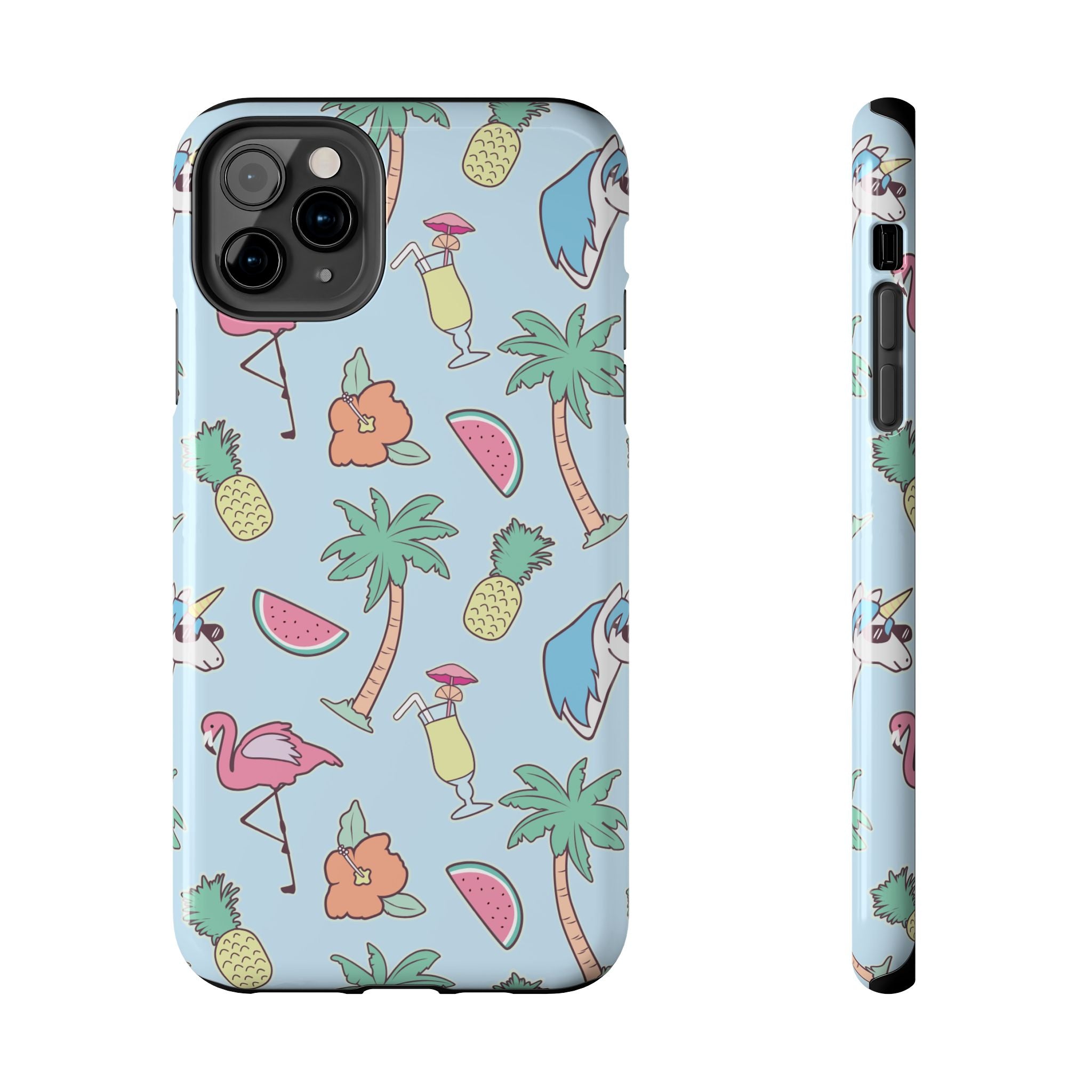 Tropical Summer Tough Phone Case — Pineapple, Flamingo & Palm Pattern