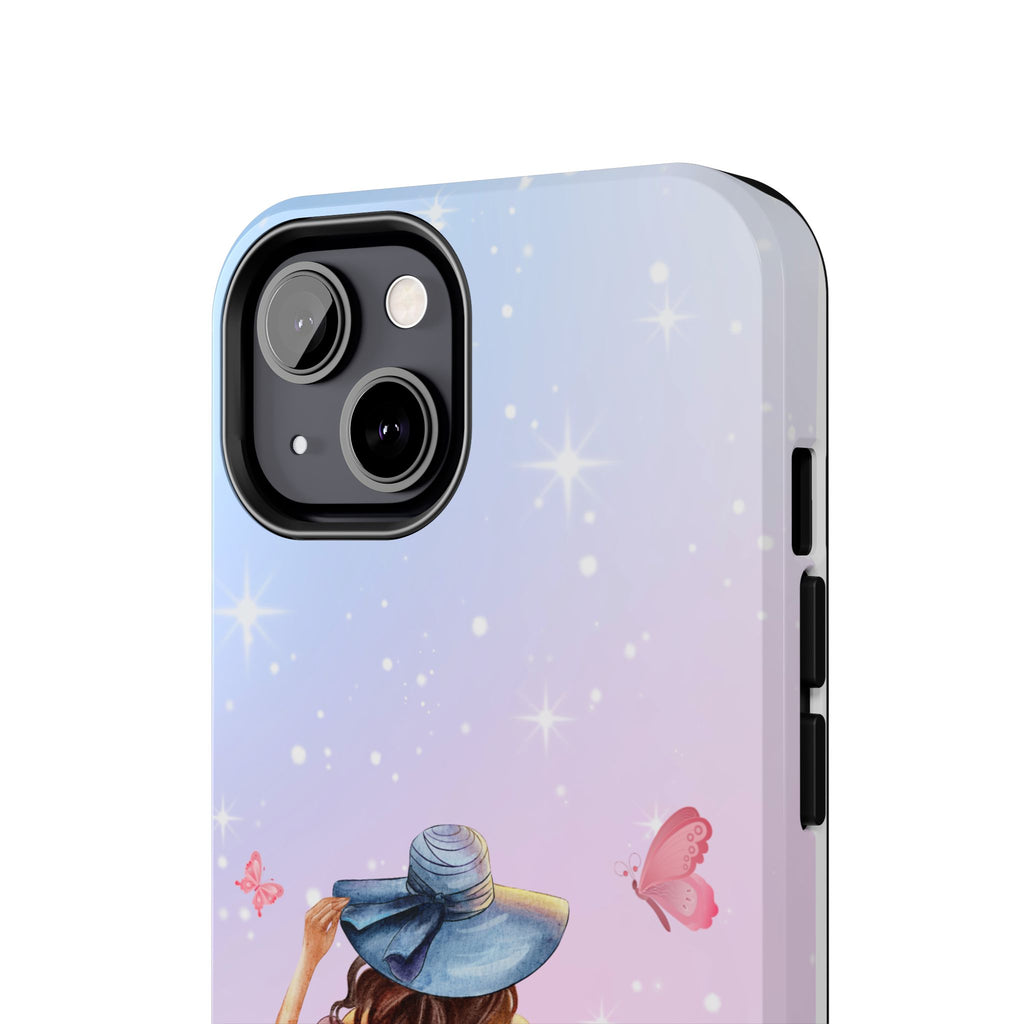 Pastel Girl with Hat Phone Case — Floral Basket Butterfly Tough Phone Case